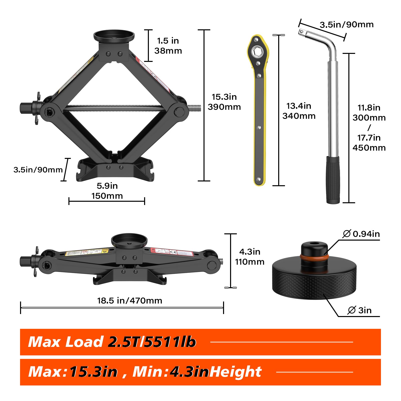 IMAYCC Car Jack Kit for Tesla Model Y Model 3/S/X Lifting Jack,2.5 Ton Scissor Jack for Tesla,Tire Change Kit with Tesla Jack Pucks/Pad,Tire Repair Tools Accessories for Tesla Vehicles