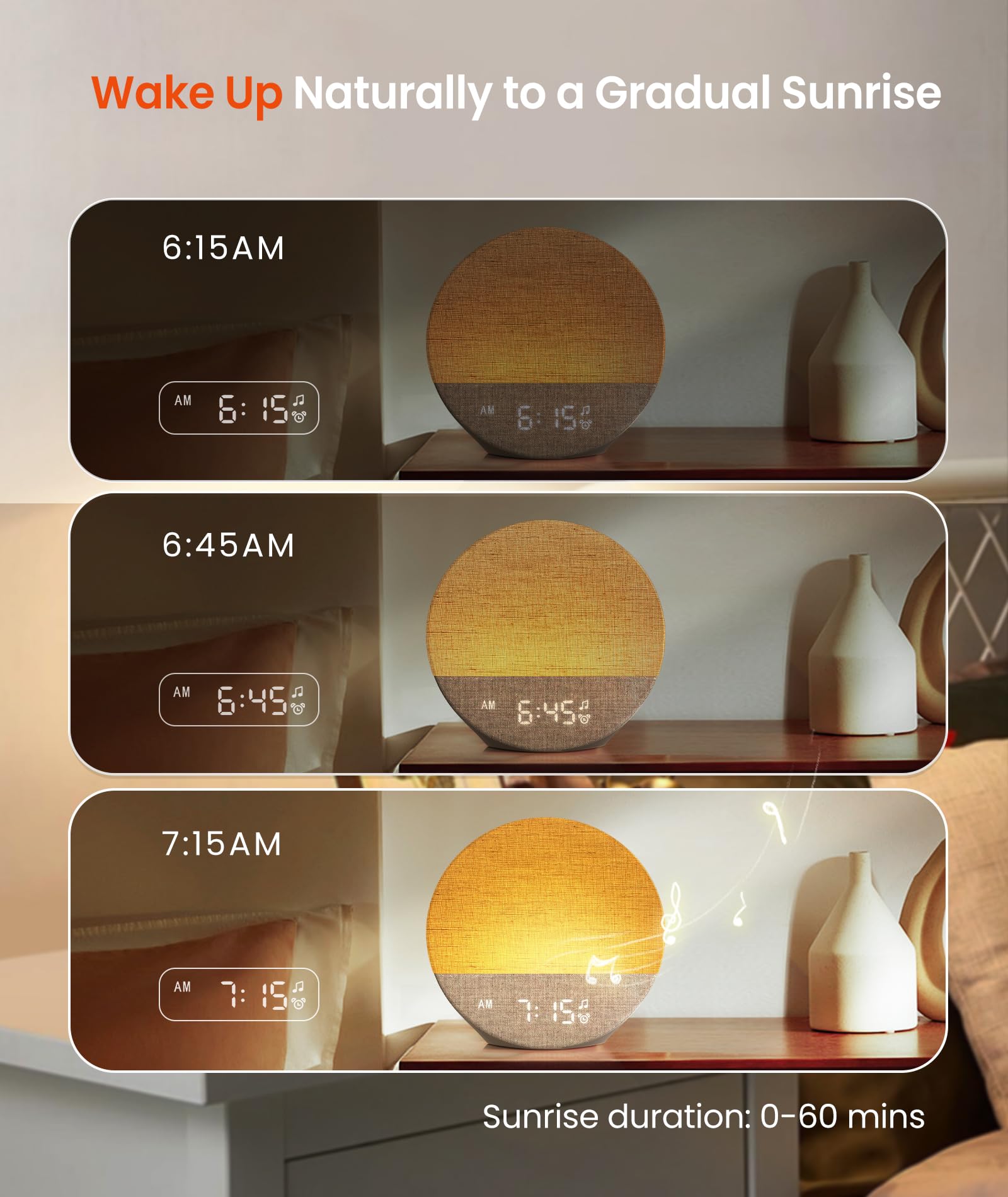 Dreamegg Sunrise 1 - Sunrise Alarm Clock, Sound Machine for Sleep, Customizable Sleep Routines, Dimmable Night Light, 29 Soothing Sounds, White Noise Machine, Wake Up Light for Bedrooms, Adults(Khaki)