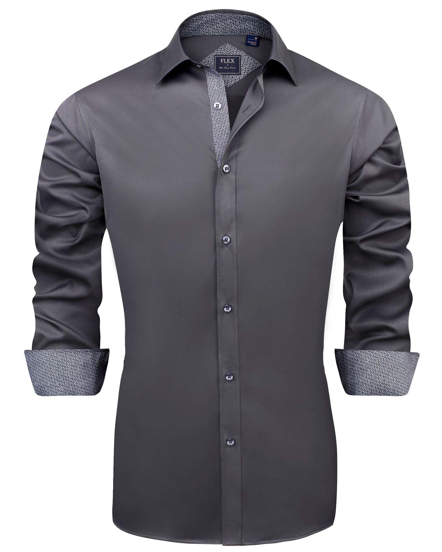 J.VER Men's Casual Long Sleeve Stretch Dress Shirt Wrinkle-Free Regular Fit Button Down Shirts Grey Large