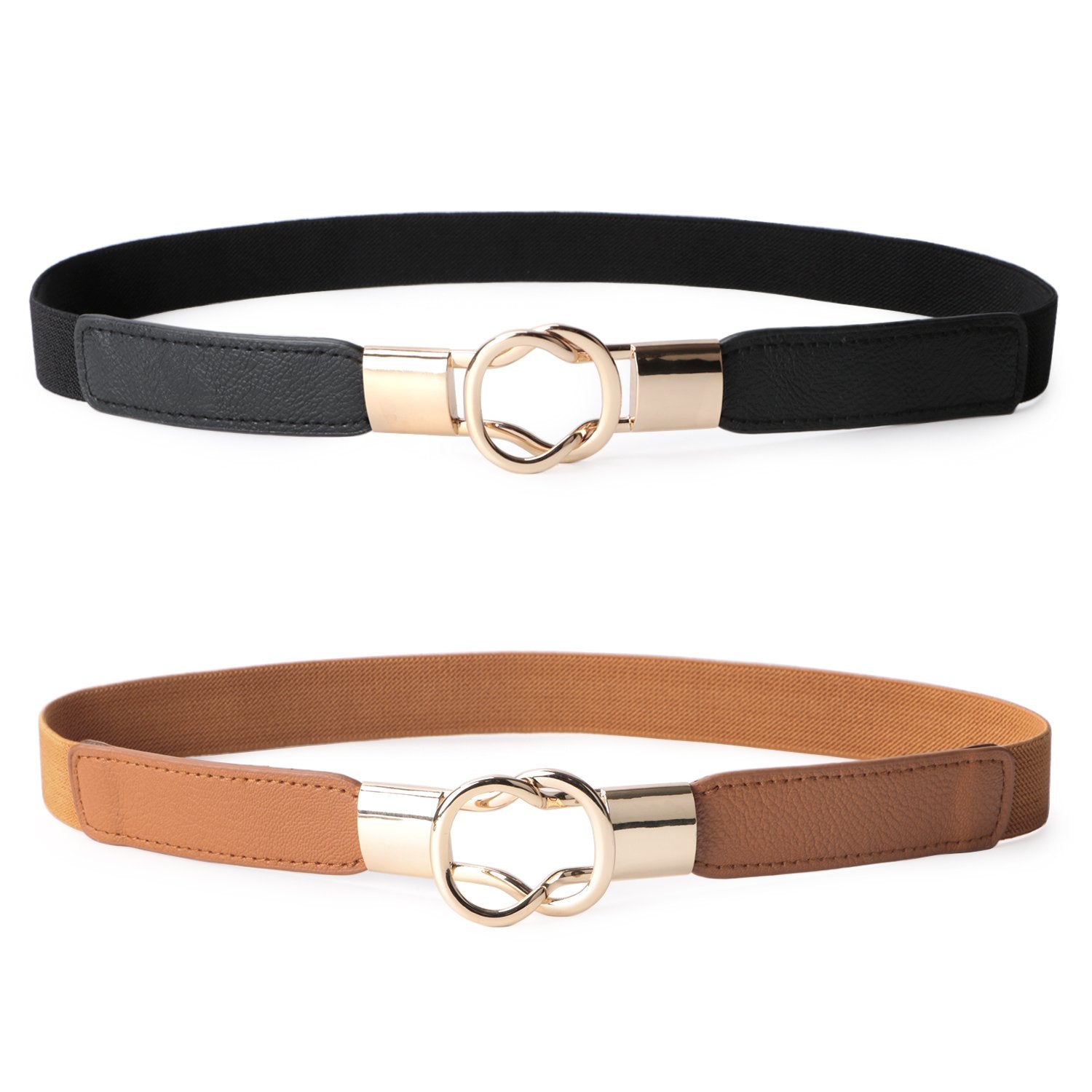 JASGOOD 2 Pack Women Retro Elastic Stretchy Metal Buckle Skinny Waist Belt 1 inch Wide