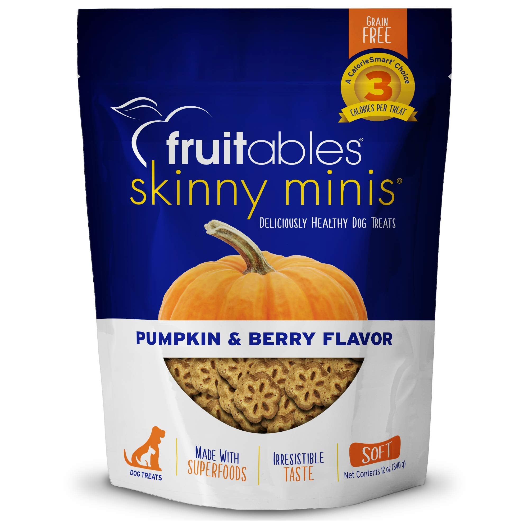 Fruitables Skinny Mini Dog Treats – Healthy Treats for Dogs – Low Calorie Training Treats – Free of Wheat, Corn and Soy – Pumpkin and Berry – 12 Ounces