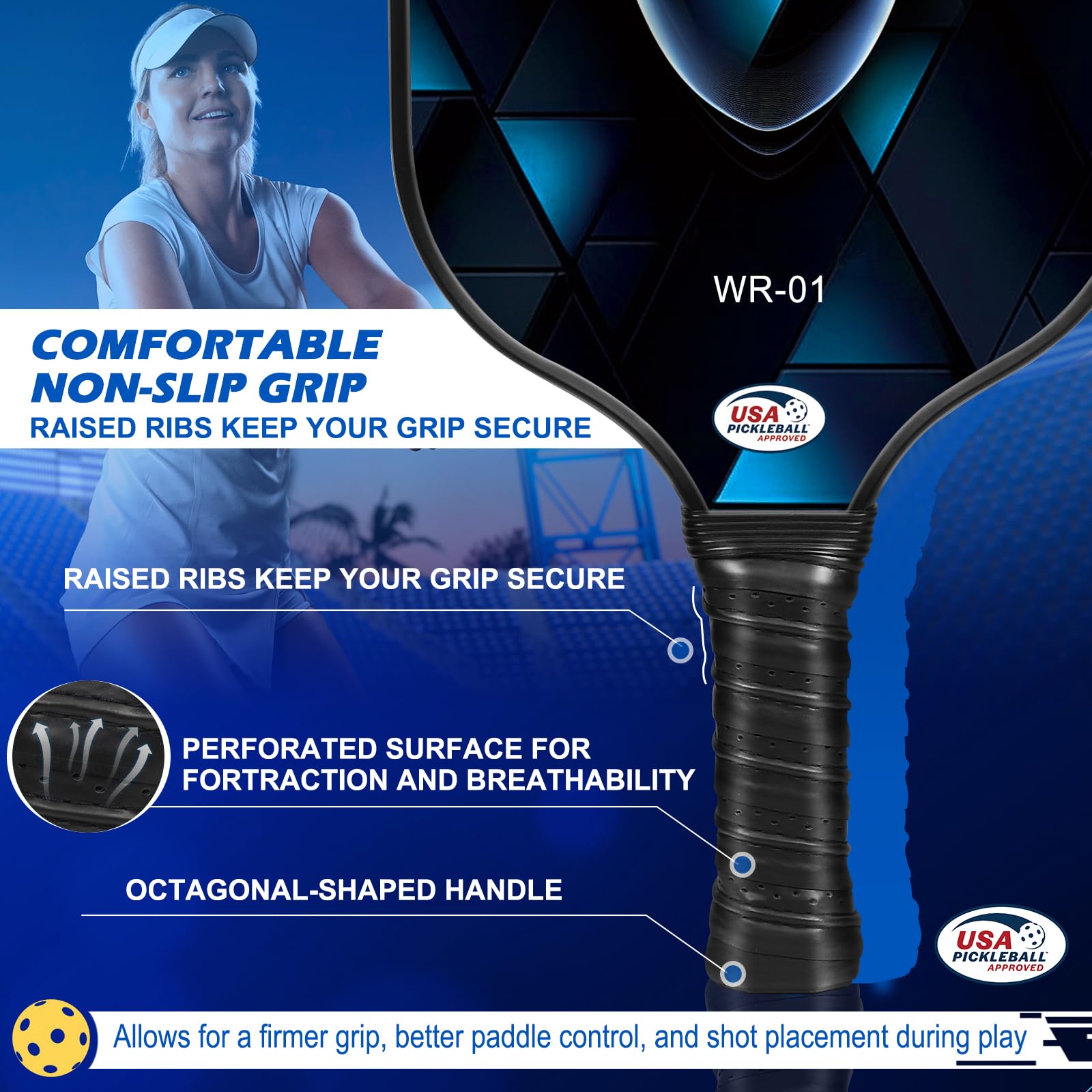 WROSU Pickleball Paddles Set of 4 Carbon Fiber | 2024 USAPA Approved Equipment w/Accessories | Core Carbon Fiber Pickleball Racquet Set | Have Traction and Stability | Set for Friends