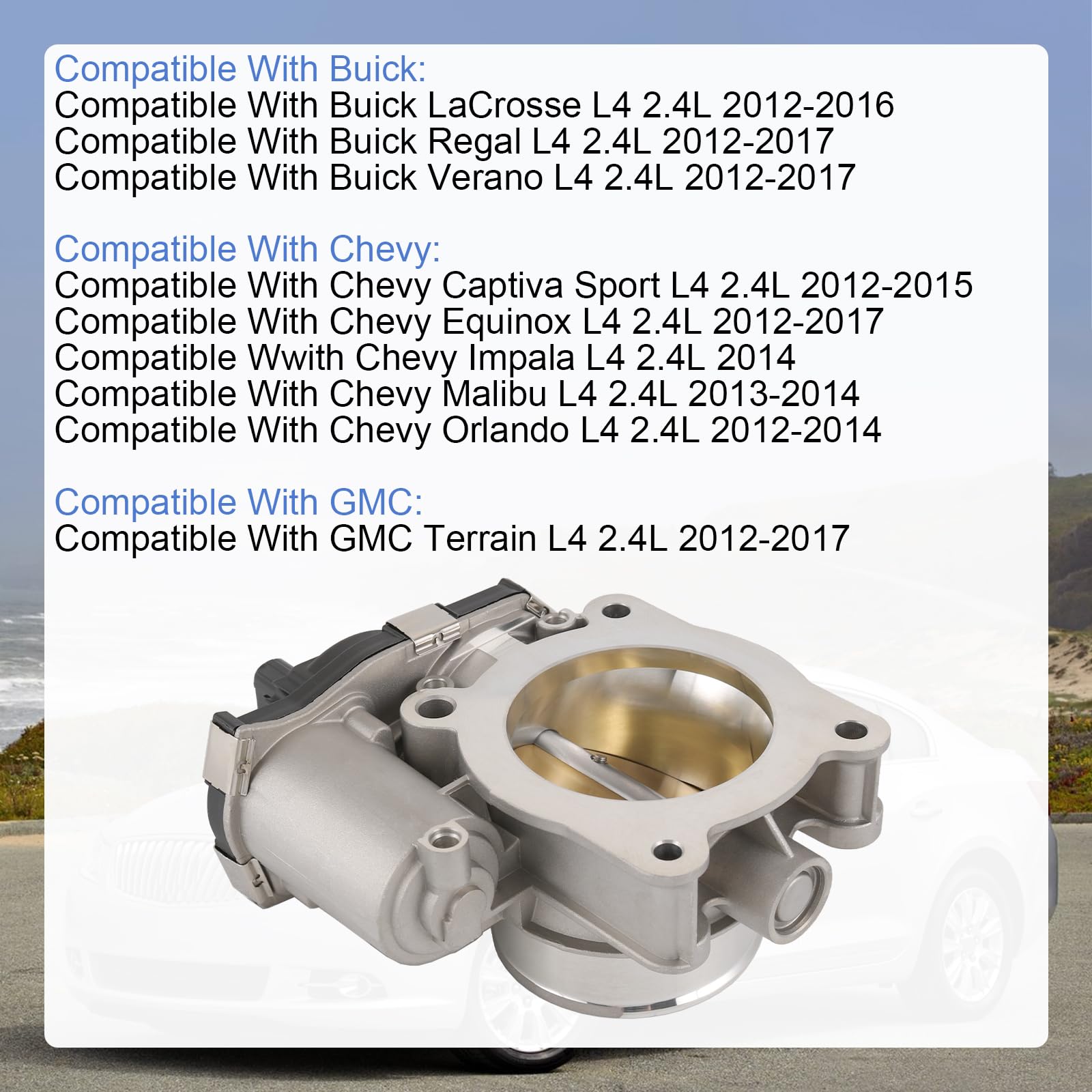 RADHLBNIU Electronic Throttle Body Compatible with Buick Lacrosse Regal Verano Chevy Captiva Sport Equinox Impala Malibu Orlando GMC Terrain L4 2.4L Replaces# S20221 12670834 12669146