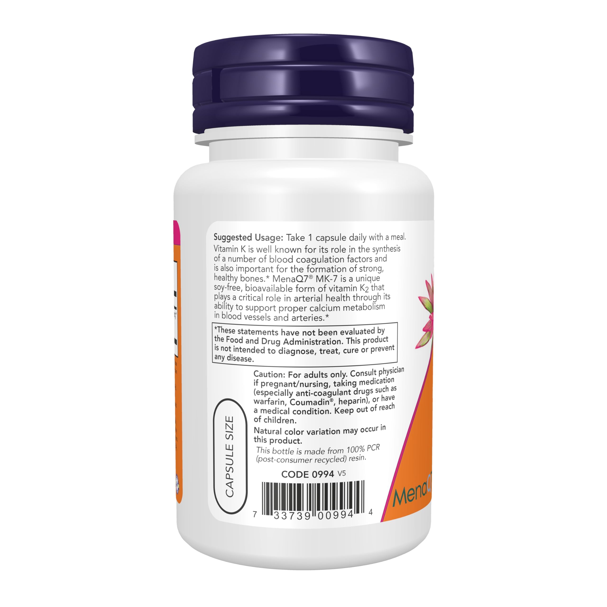 NOW Supplements, Vitamin K2 (MK-7) 300 mcg, Extra Strength, Supports Bone Health*, 60 Veg Capsules