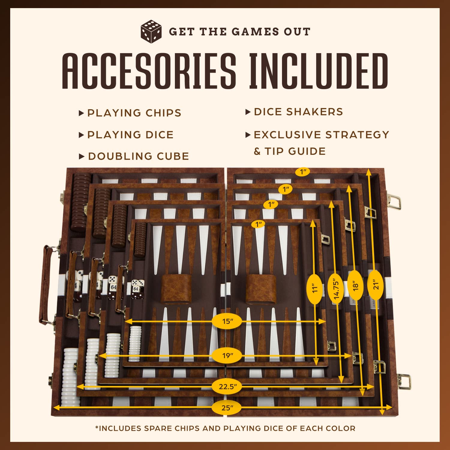 Get The Games Out Top Backgammon Set - Classic Board Game Case - Best Strategy & Tip Guide - Available in Small, Medium and Large Sizes (Brown, Large)