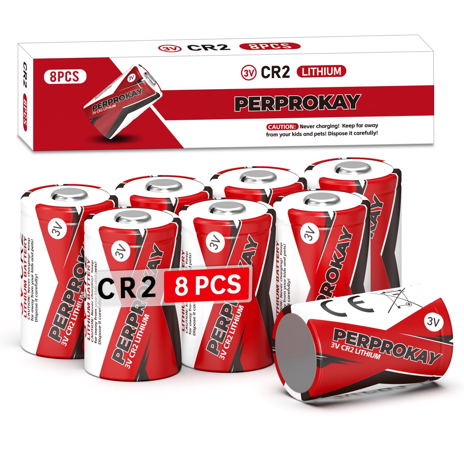 perprokay CR2 3V Lithium Batteries 8 Pack, 850mAh CR2 Lithium Battery, CR2 3 Volt Battery, Replacement of CR15H270 CR17355 RLCR2-2 KCR2 EL1CR2 DLCR2 5046LC Battery - 8 Count