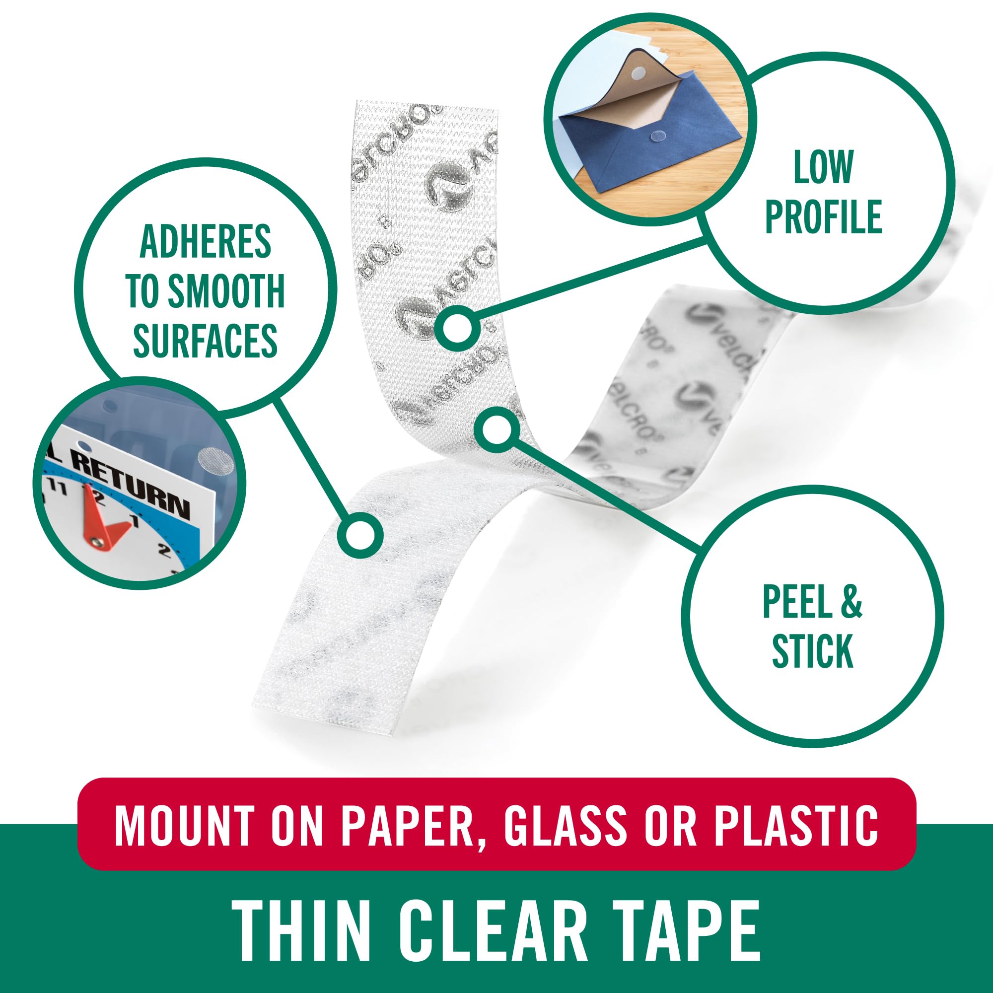 VELCRO Brand Thin Clear Tape | 15 Ft x ¾” | Cut Strips to Length | Home Office or Crafts Fastening Solution | Large Roll, 91325