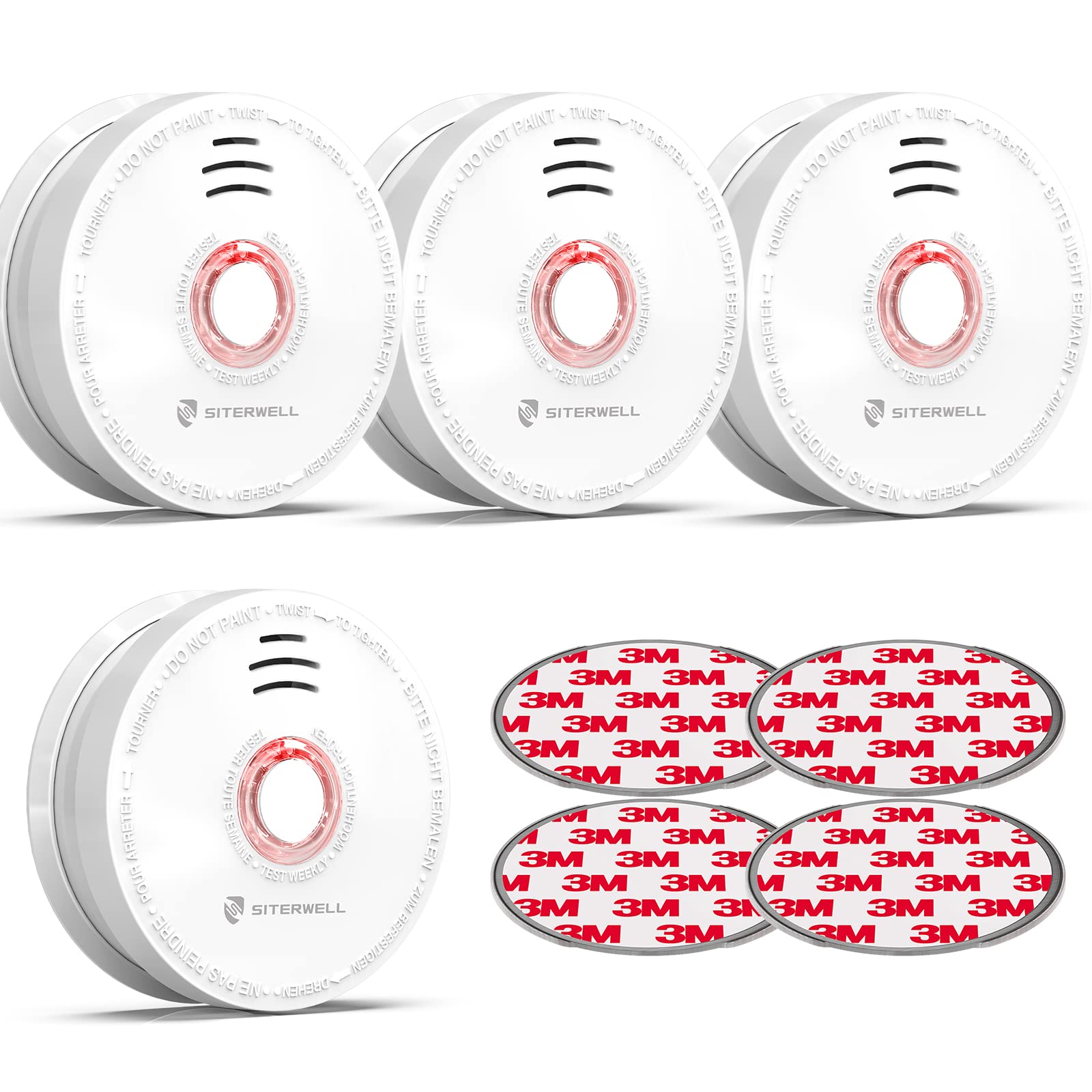 SITERWELL Smoke Detector Fire Alarm with Magnetic Fastening Kit and Built-in Battery, Fire Safety with Photoelectric Technology for Home Bedroom and Babyroom, UL Listed, GS528A, 4 Packs