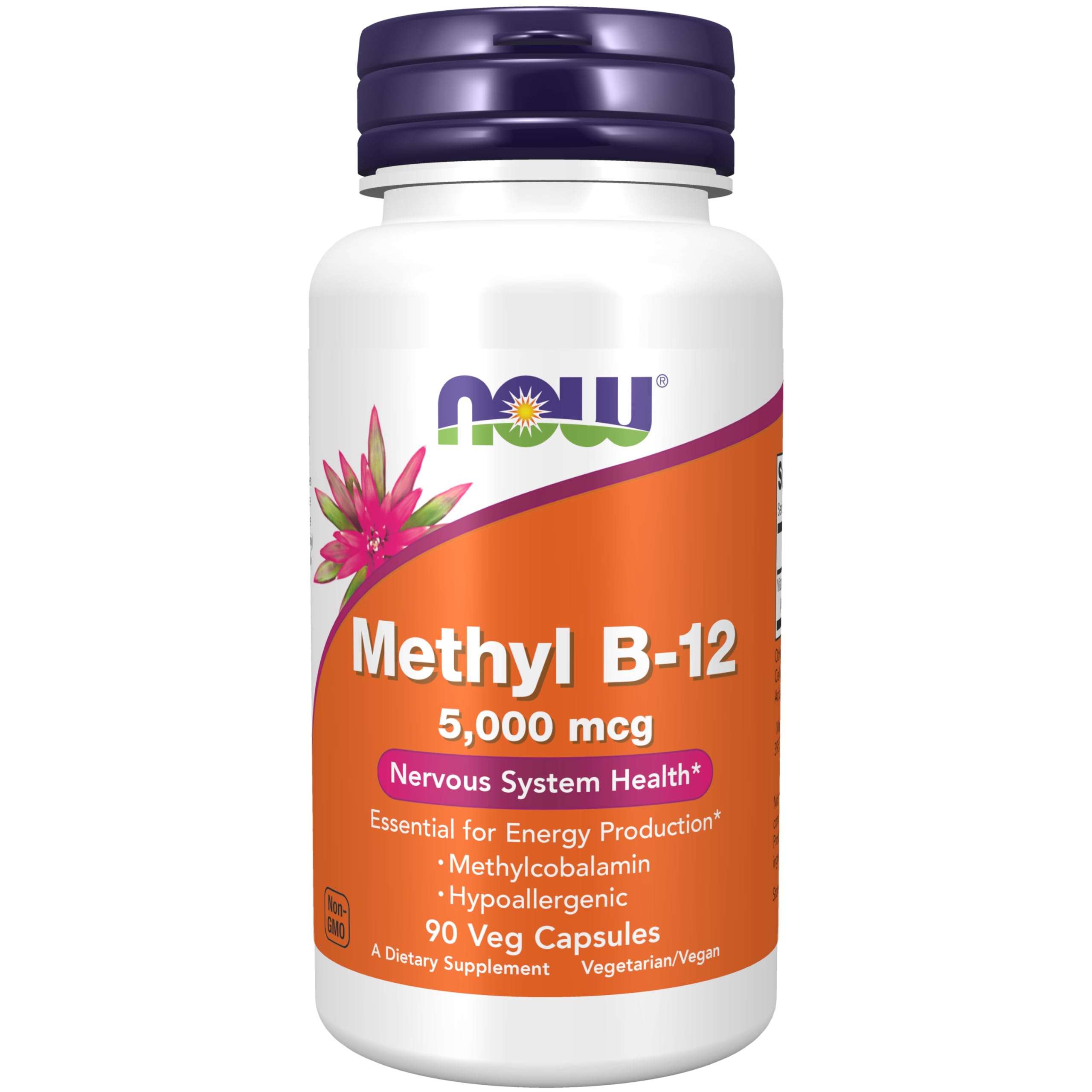 NOW Supplements, Methyl B-12 5000mcg,Methylcobalamin, Hypoallergenic, 90 Veg Capsules