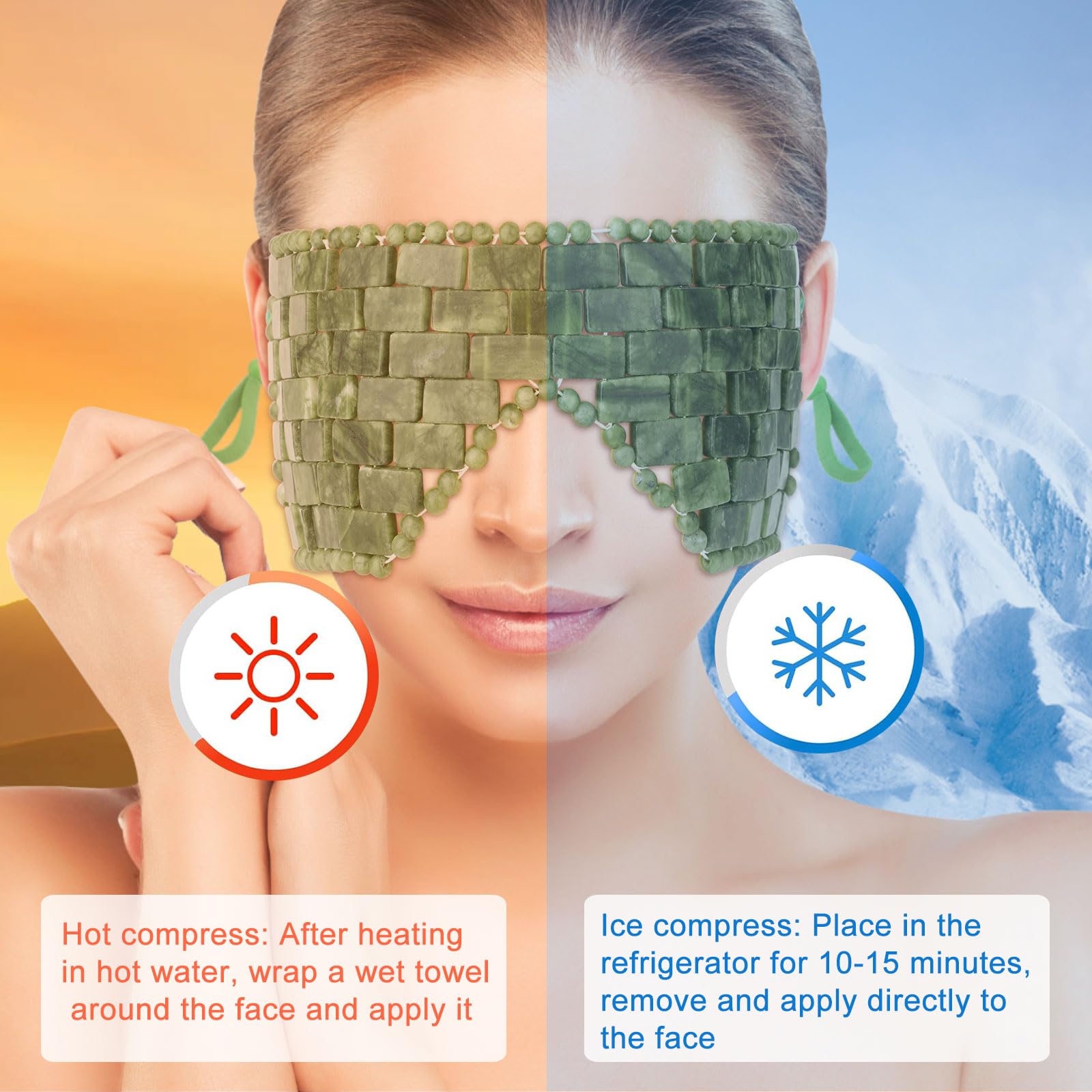 Jade Eye Mask, 2Pcs Large Facial Cooling Mask with 100% Real Jade for Hot & Cold Therapy,Green Facial Eyes Sleeping Mask Relief Eye Cover by LazyGa