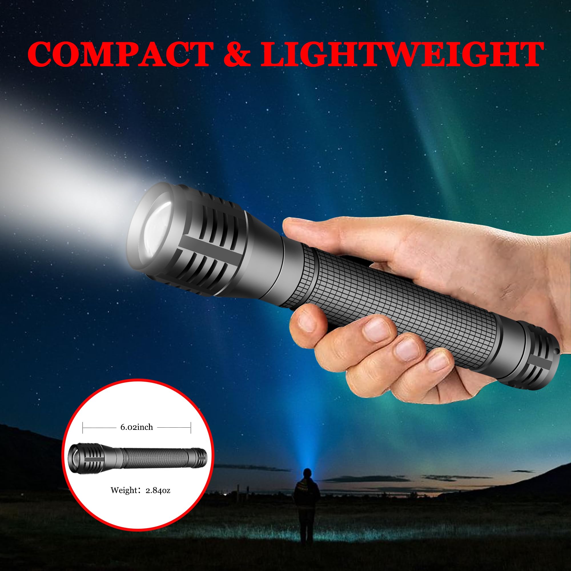 AuKvi LED 2000 Lumens 3 Modes Adjustable Focus 2-Cell AA Flashlight,2-Pack