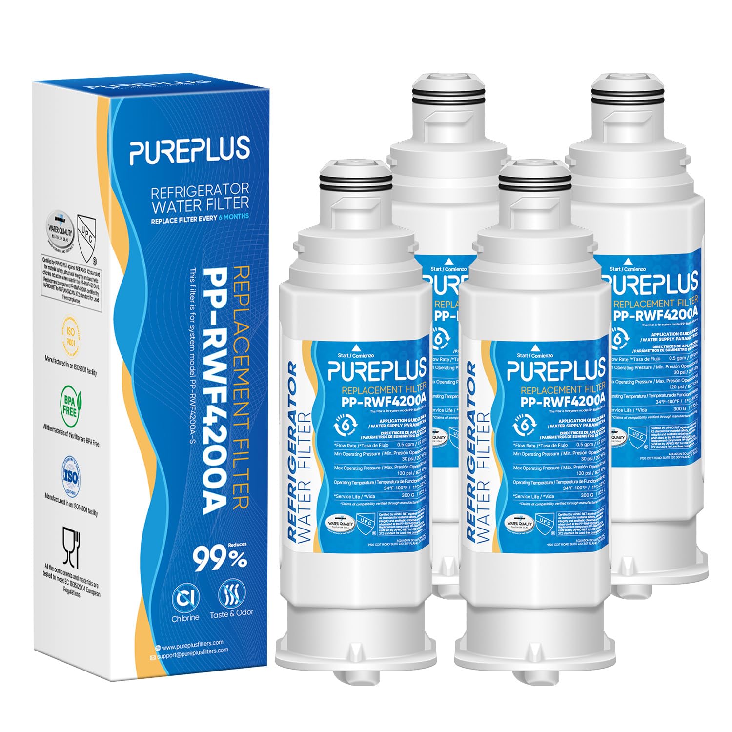 PUREPLUS DA97-17376B Refrigerator Water Filter Replacement for Samsung HAF-QIN, HAF-QIN/EXP, DA97-08006C, RF23M8070SG, RF23M8070SR, RF23M8090SG, RF23M8090SR, RF23M8570SR, RF23M8590SG, 4Pack