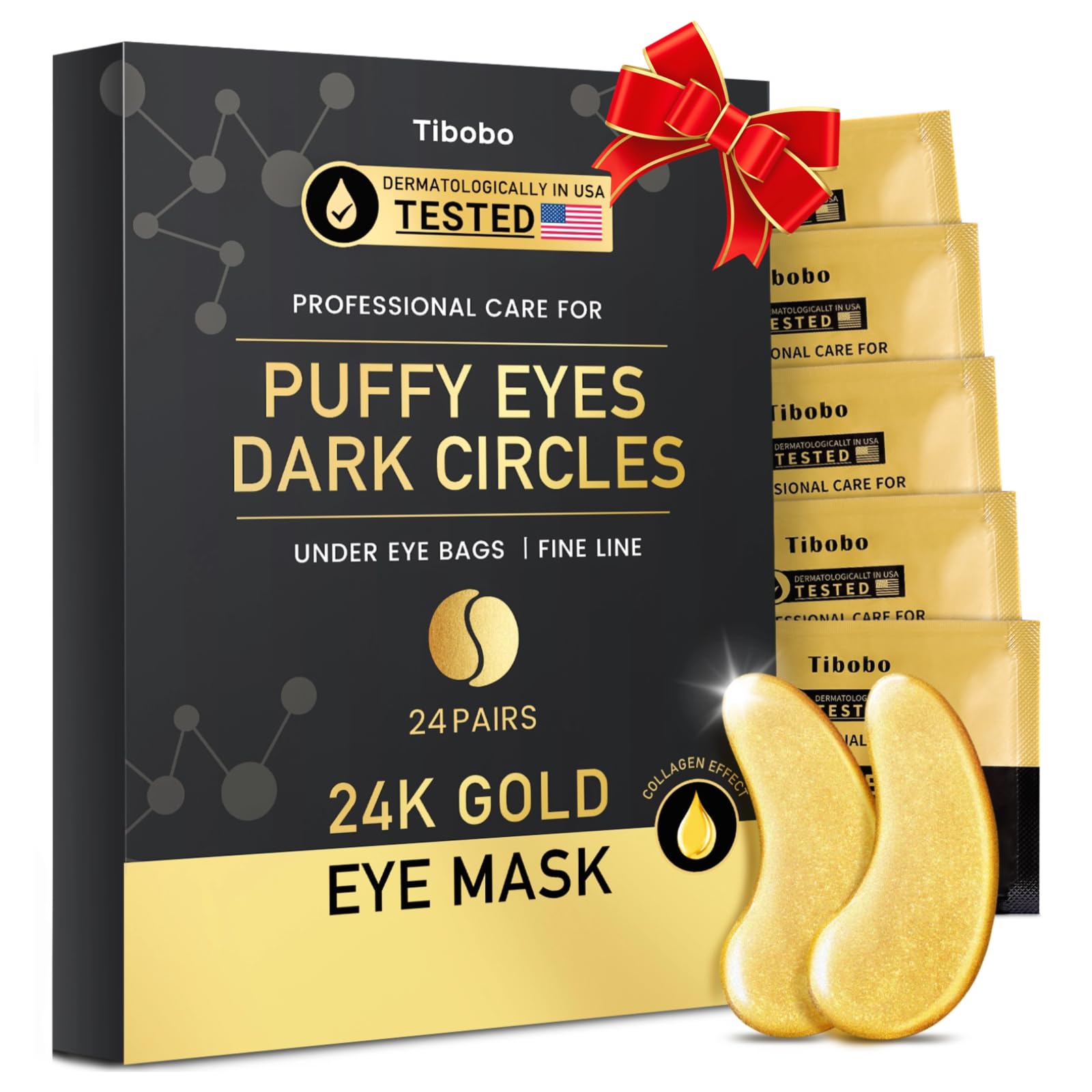 Under Eye Patches (24 Pairs) - 24K Gold Eye Masks Enriched with Abundant Collagen | Diminish Dark Circles and Puffiness | Anti-Aging, Smooth Fine Line, Nourish Skin - Valentines Day Gifts for Women