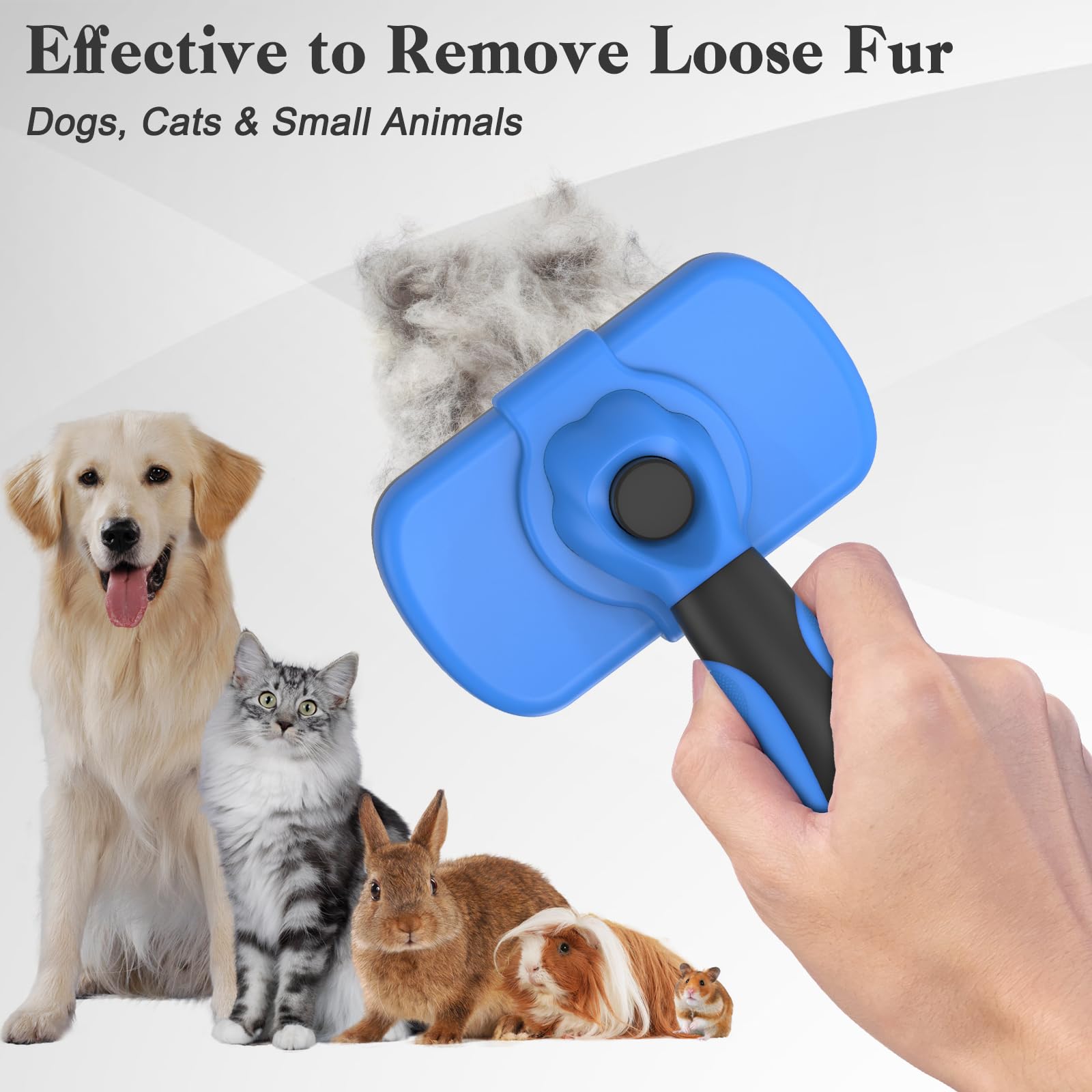 Dipoo Self-Cleaning Brush for Pet Deshedding - Skin-Friendly Grooming Tool for Dogs and Cats, Blue