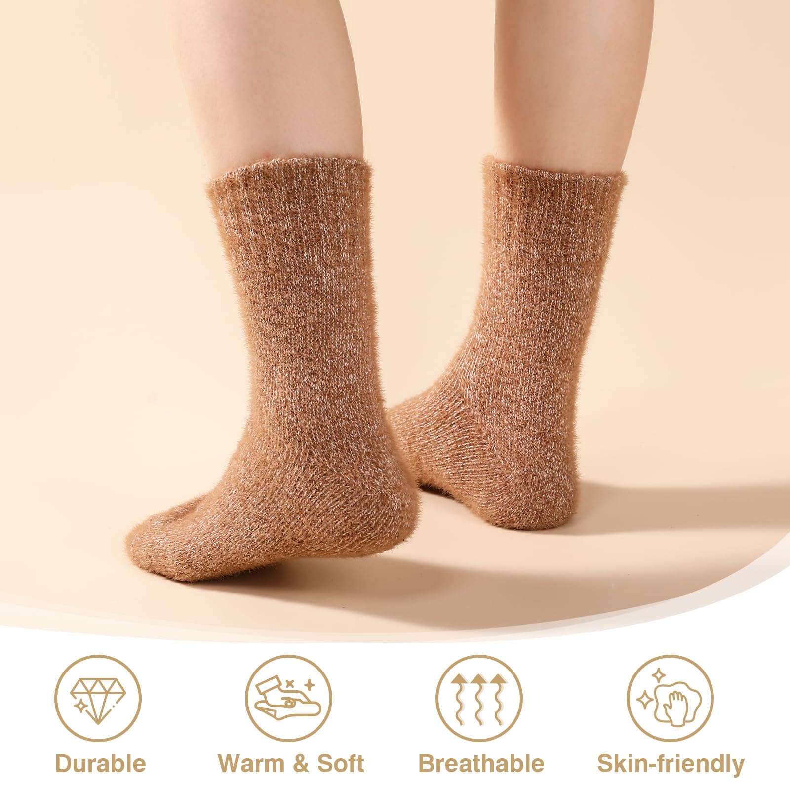 Loiyadn Wool Socks for Women - Winter Socks for Women Wool Socks Thick Soft Wool Socks for Women, 5 Pairs Womens Wool Socks, Winter Hiking Socks Cozy Socks Warm Socks