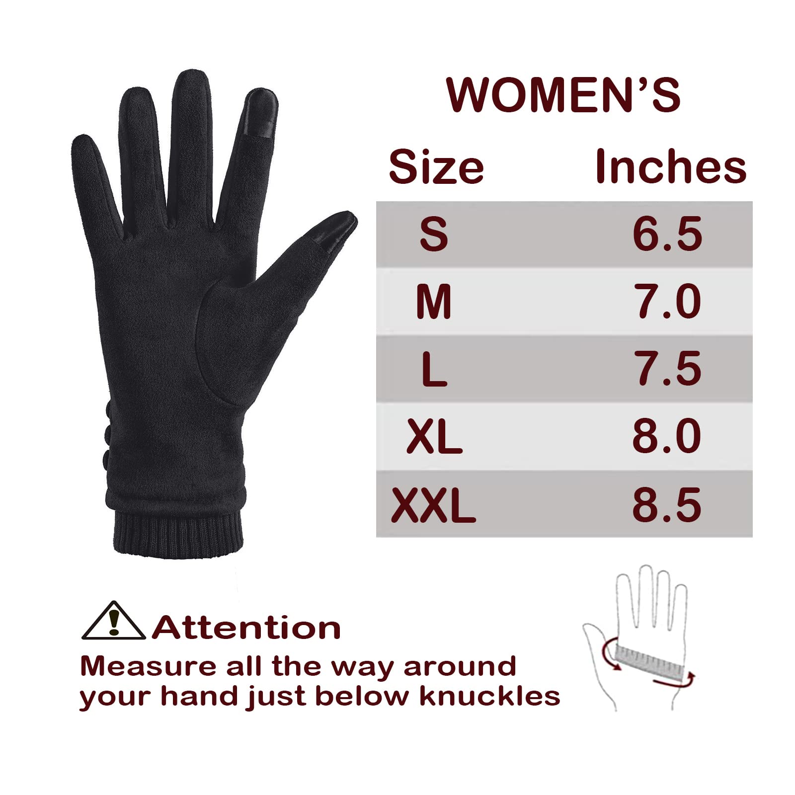 Dsane Womens Gloves Winter Touch Screen Texting Phone Windproof Gloves for Women Fleece Lined Thick Warm Gloves Black X-Large