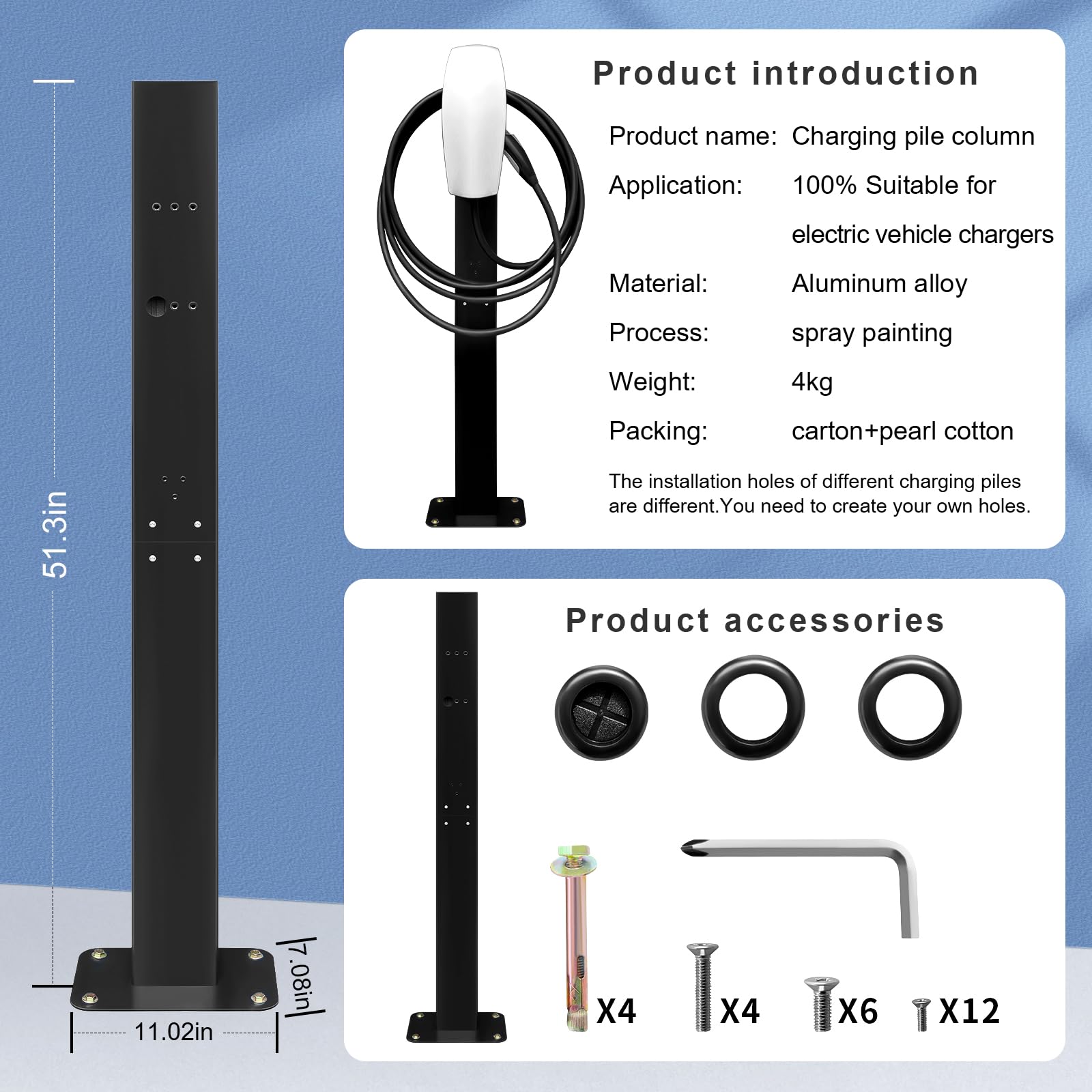 Generic EV Charger Pedestal Outdoor, 28"" Wall Connector Charger Pedestal Base for Tesla Gen 2/3, Electric Vehicle Charging Stations, EV Charger Stand Holder Compatible with Tesla Mobile Connector