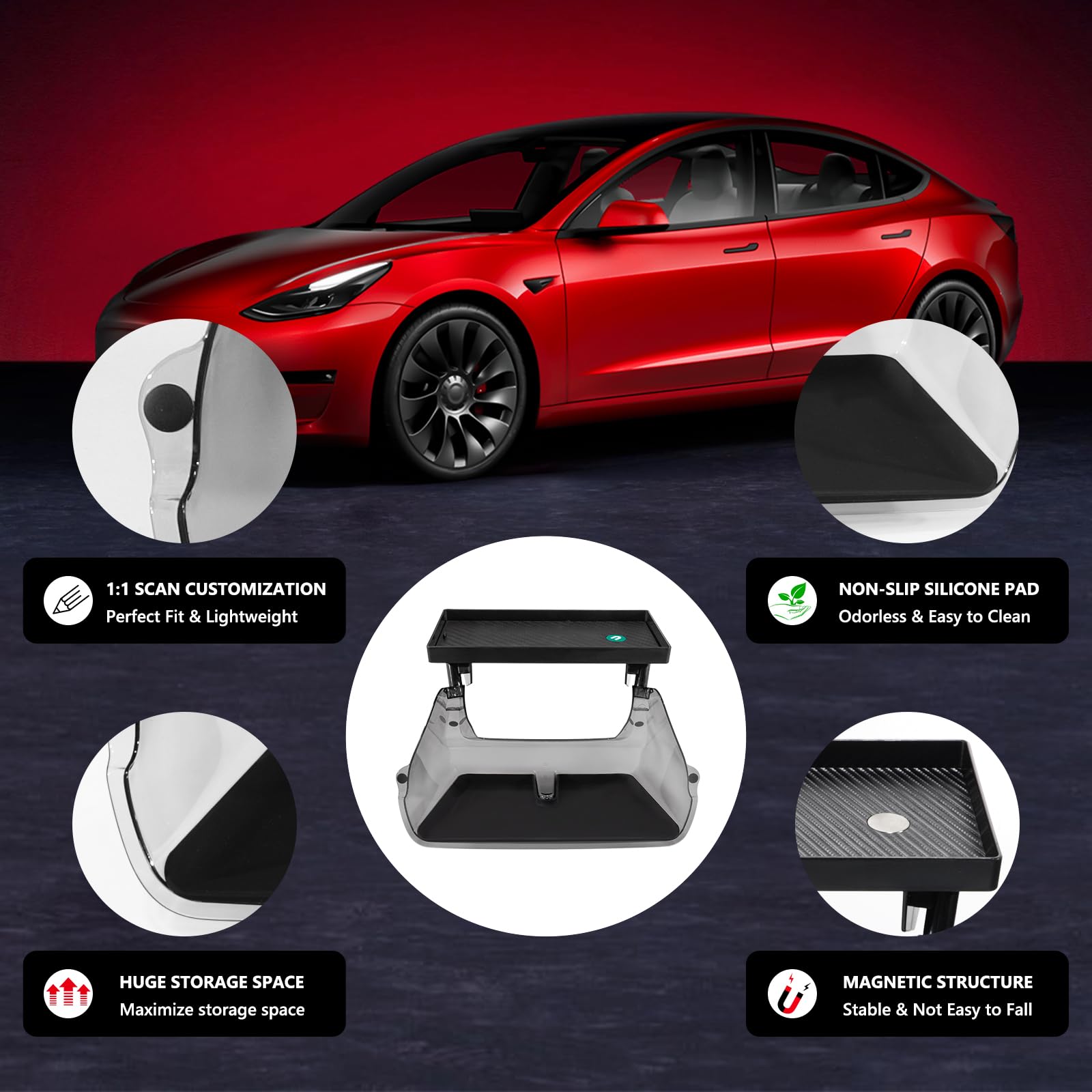 Klutchtech Under Screen Storage Organizer Model 3/Y Magnetic Center Console Organizer - Compatible with Tesla Model 3 2023-2017 Model Y Accessories 2024-2020 [Not fit 2024 Model 3 Highland]