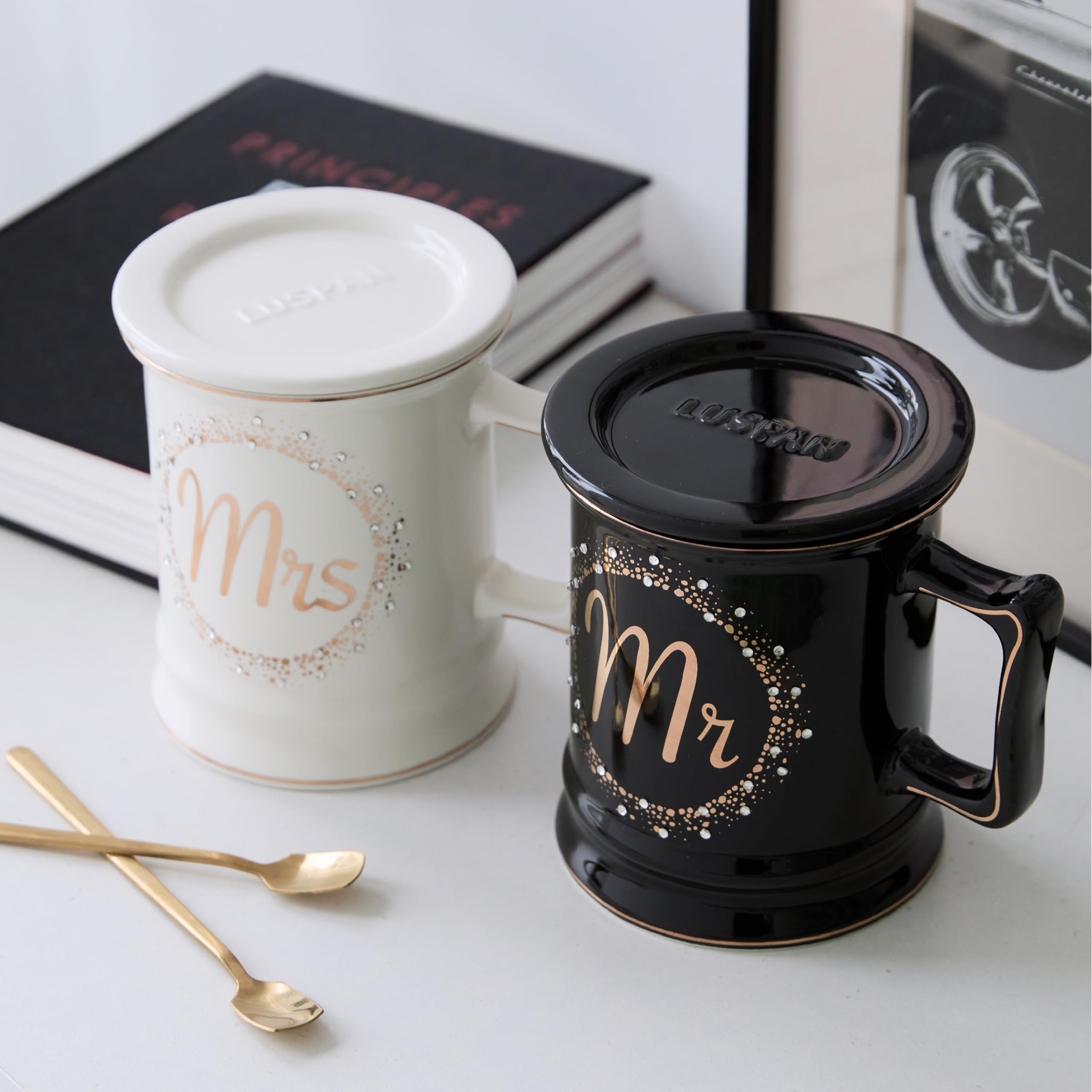 Luspan Wedding Gifts, Mr and Mrs Coffee Mug Gifts for Couples, Bride and Groom