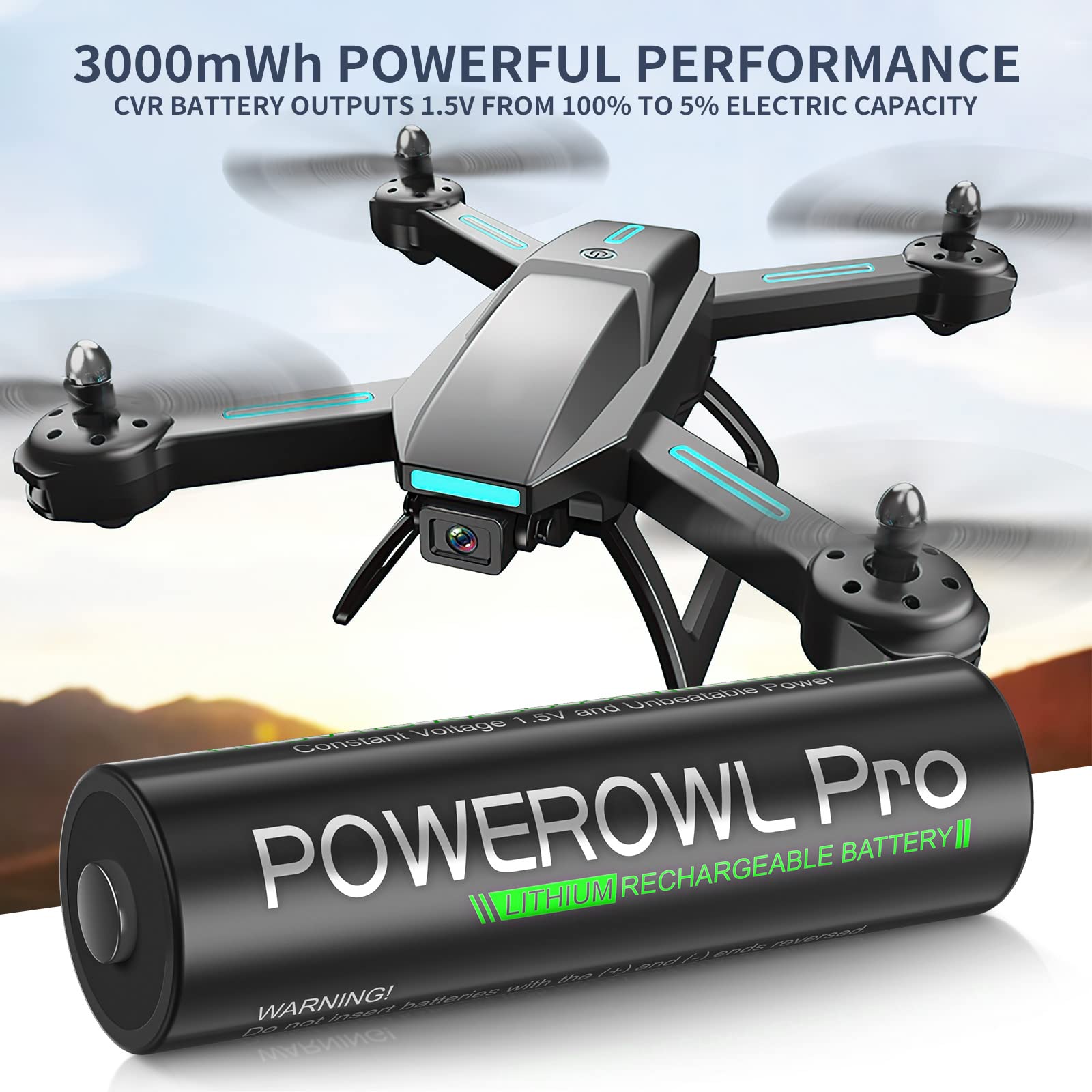 POWEROWL Rechargeable Lithium AA Batteries w/Charger Pro, 3000mWh 1.5V Constant Voltage Double A Battery-Qty 8