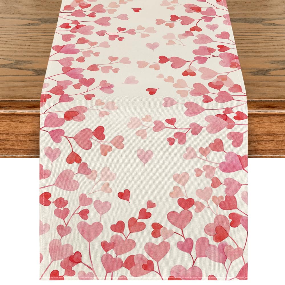 Artoid Mode Pink Love Valentine's Day Table Runner, Anniversary Wedding Kitchen Dining Table Decoration for Home Party Decor 13x72 Inch