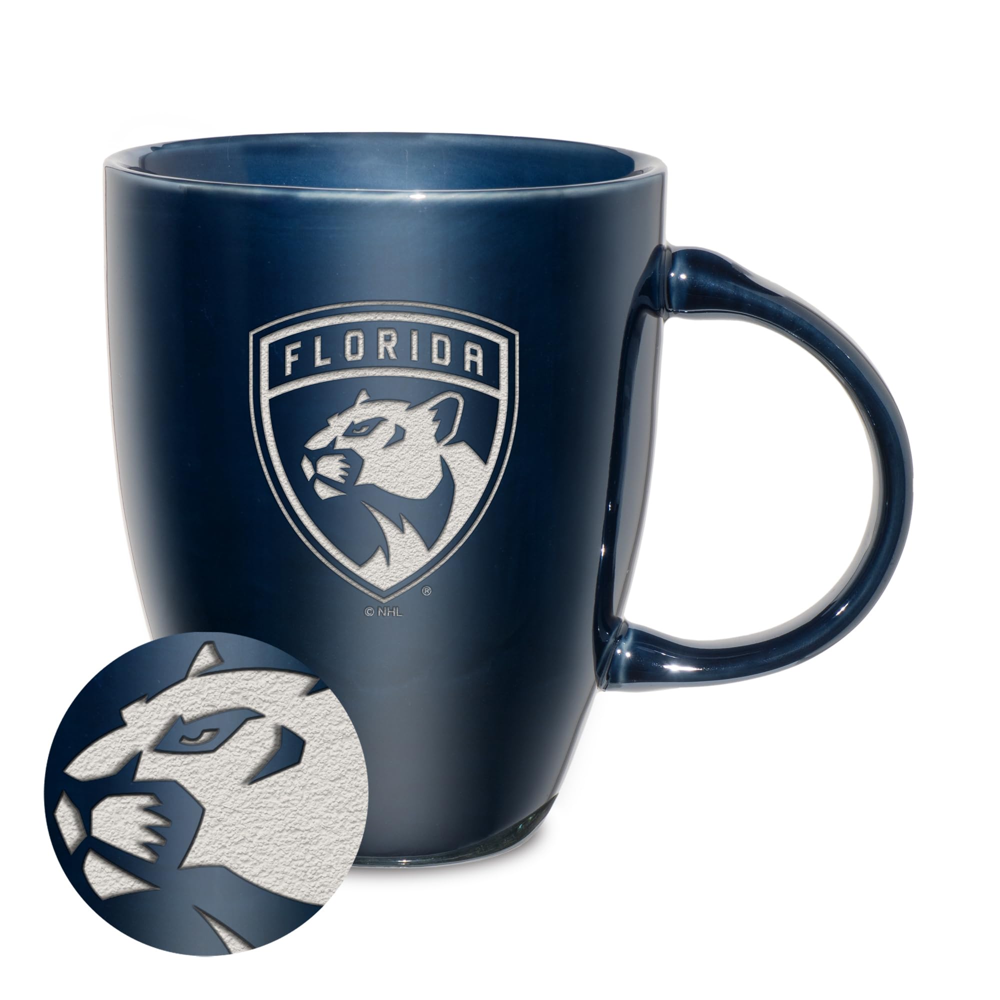 Rico Industries NHL Hockey Florida Panthers Navy Electroplated 18oz Laser Engraved Ceramic Lustre Mug