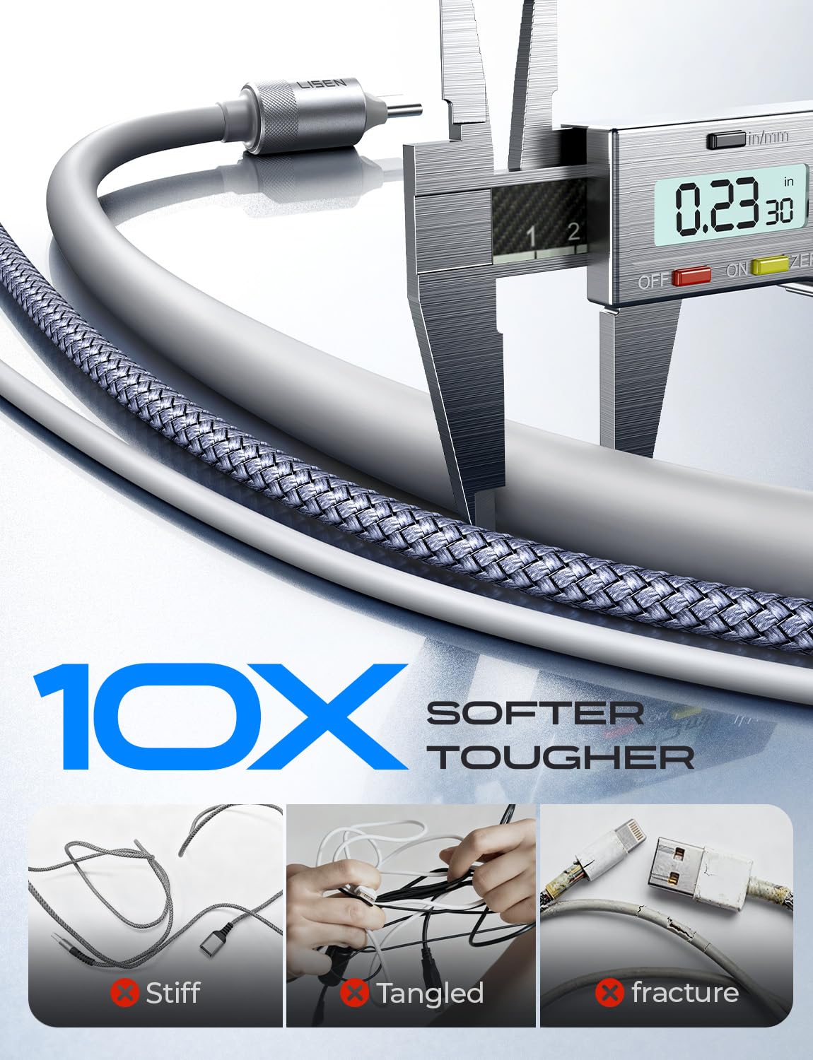 LISEN USB C Cable 10FT, Chubby 100W USB C to USB C Fast Charging Cable, Soft Silicone Long USBC to USBC for iPhone 17 Air 16 15 Pro Max, Samsung S25, MacBook Pro/Air, Switch 2, iPad