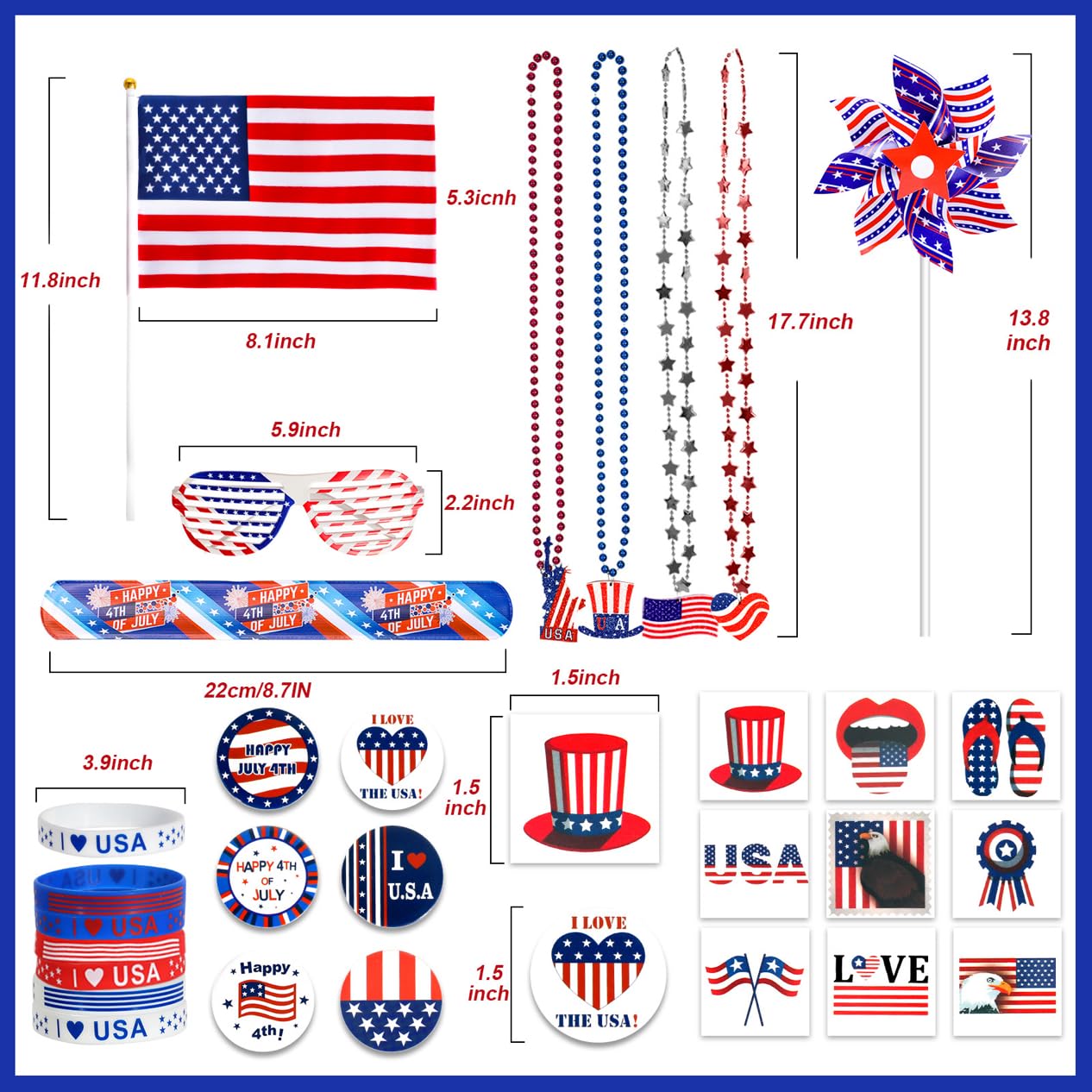 4th of July Accessories, 138Pcs Patriotic Party Favors Supplies Set Fourth of July Decorations Independence Day Celebrations Memorial Day Decor Classroom Prizes for kids