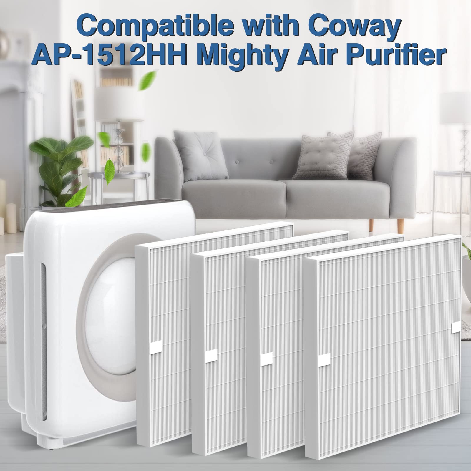 AP-1512HH H13 True HEPA Replacement Filter for Coway AP-1512HH AP1512HH Mighty Air Purifier, AP-1512HH-FP Item NO #3304899, 4 Pack HEPA Filter Only