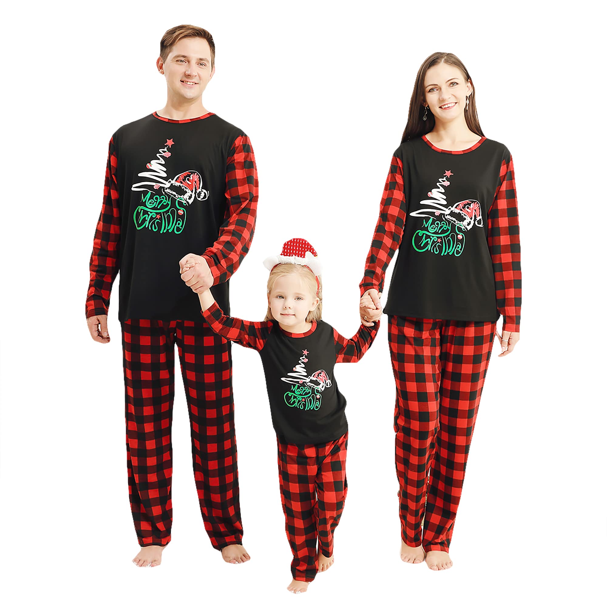 Matching Family Christmas Pajamas Holiday Cotton Pjs Set Plaid Merry Christmas Pjs Pants Xmas Jammies Sleepwear Pajamas for Kids Boys Girls 3-4T