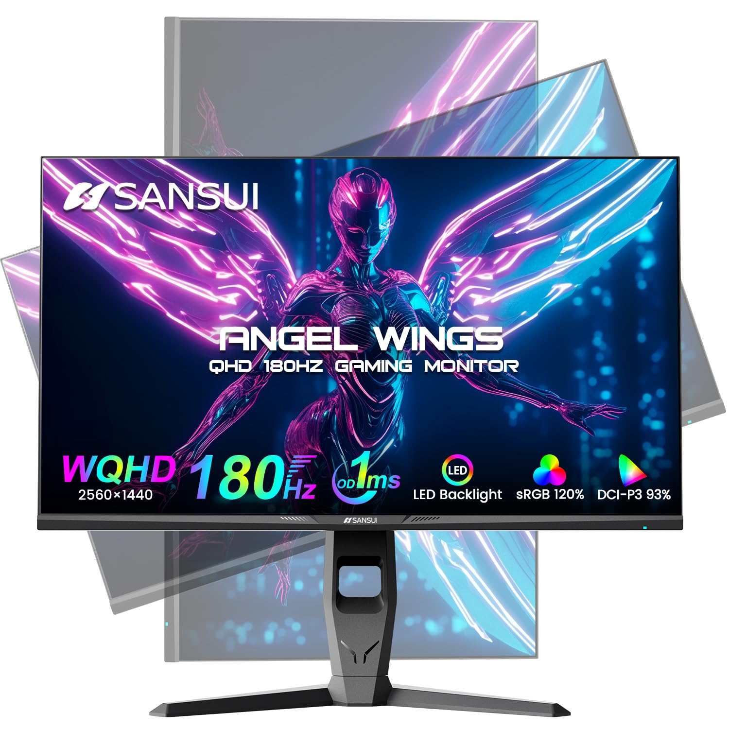 SANSUI 27 inch WQHD Gaming Monitor 1440P 180Hz AMD FreeSync 1ms DCI-P3 93% Fast IPS Computer Monitor,Height Adjustable Vertical/Horizontal Rotating 2×DisplayPort/HDMI 丨HDR丨Low Motion Blur 丨Speakers