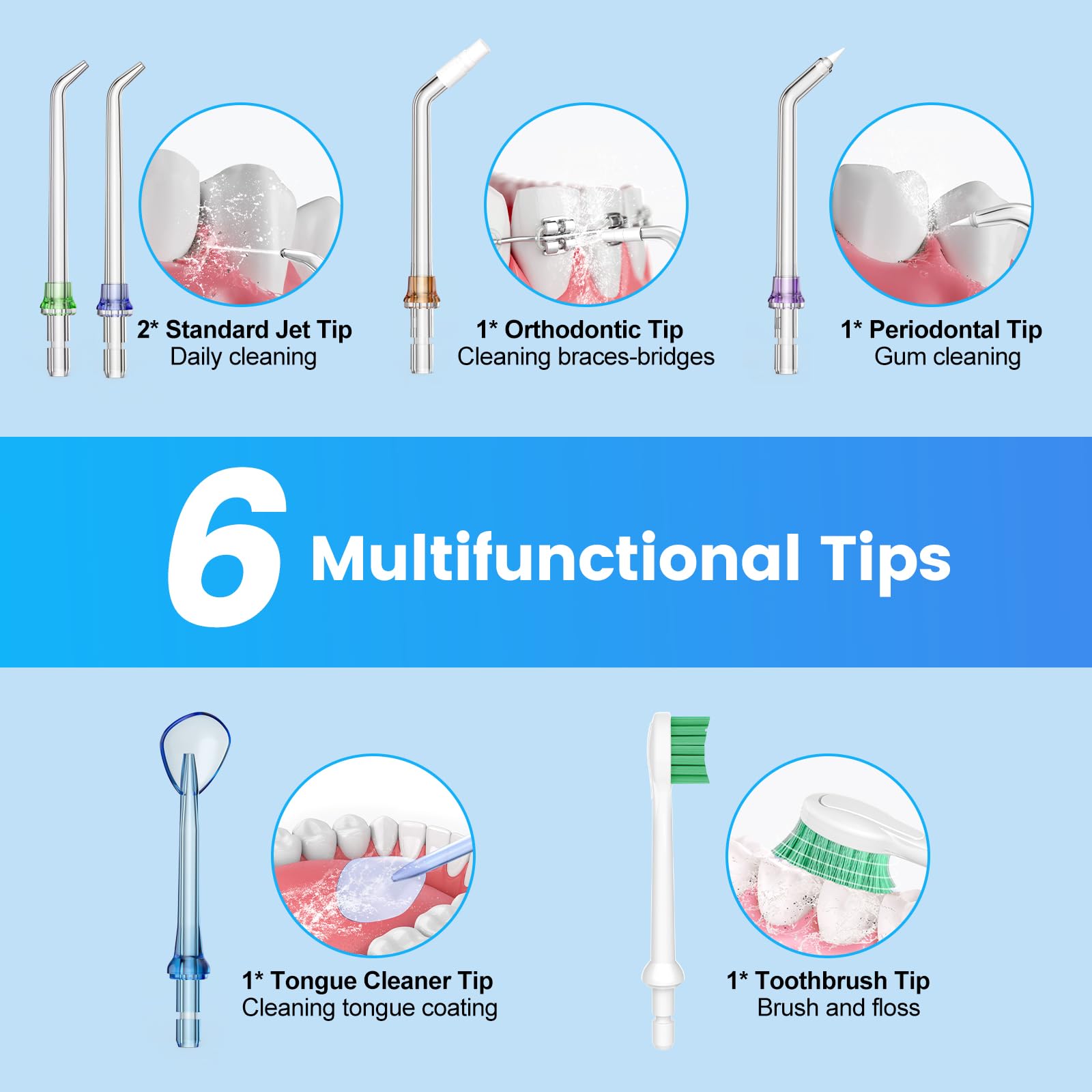H2ofloss Water Dental Flosser Cordless, 300ML Rechargeable Oral Irrigator for Teeth Cleaning, Portable & IPX7 Waterproof Teeth Cleaner Pick for Braces Home Travel