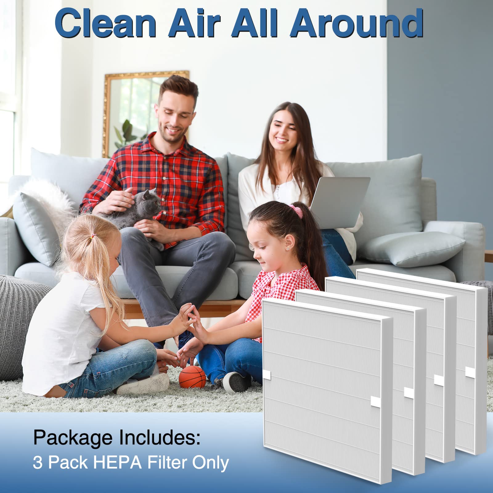 AP-1512HH H13 True HEPA Replacement Filter for Coway AP-1512HH AP1512HH Mighty Air Purifier, AP-1512HH-FP Item NO #3304899, 4 Pack HEPA Filter Only