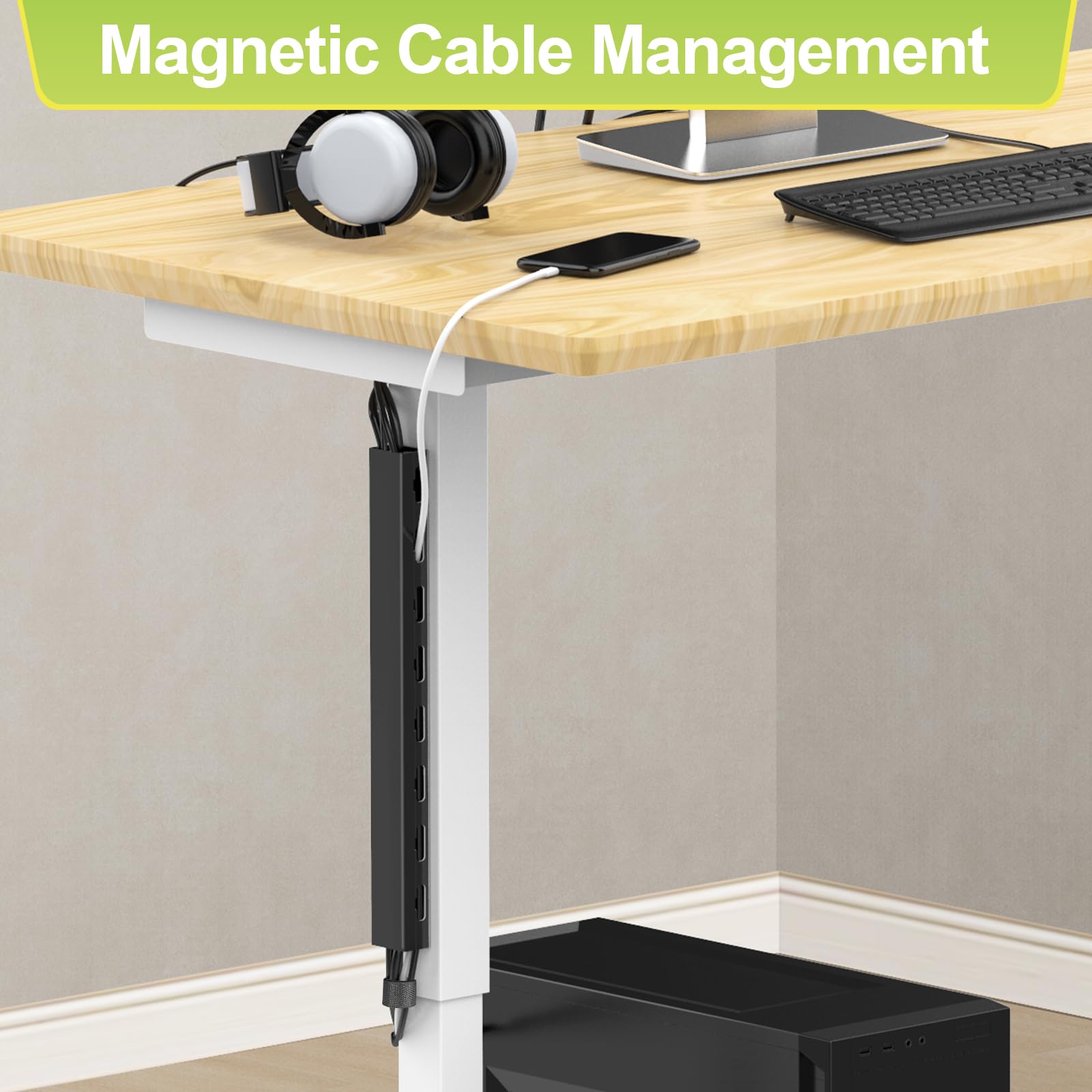 ENONCI 2 Pack Magnetic Cord Organizer,31 (2X15.4) Inch Cable Raceway,Open Slot Cable Management Under Desk,Wire Cover and Desk Cable Holder Organizer for Home & Office,Cord Hider to Hide Tv/Net