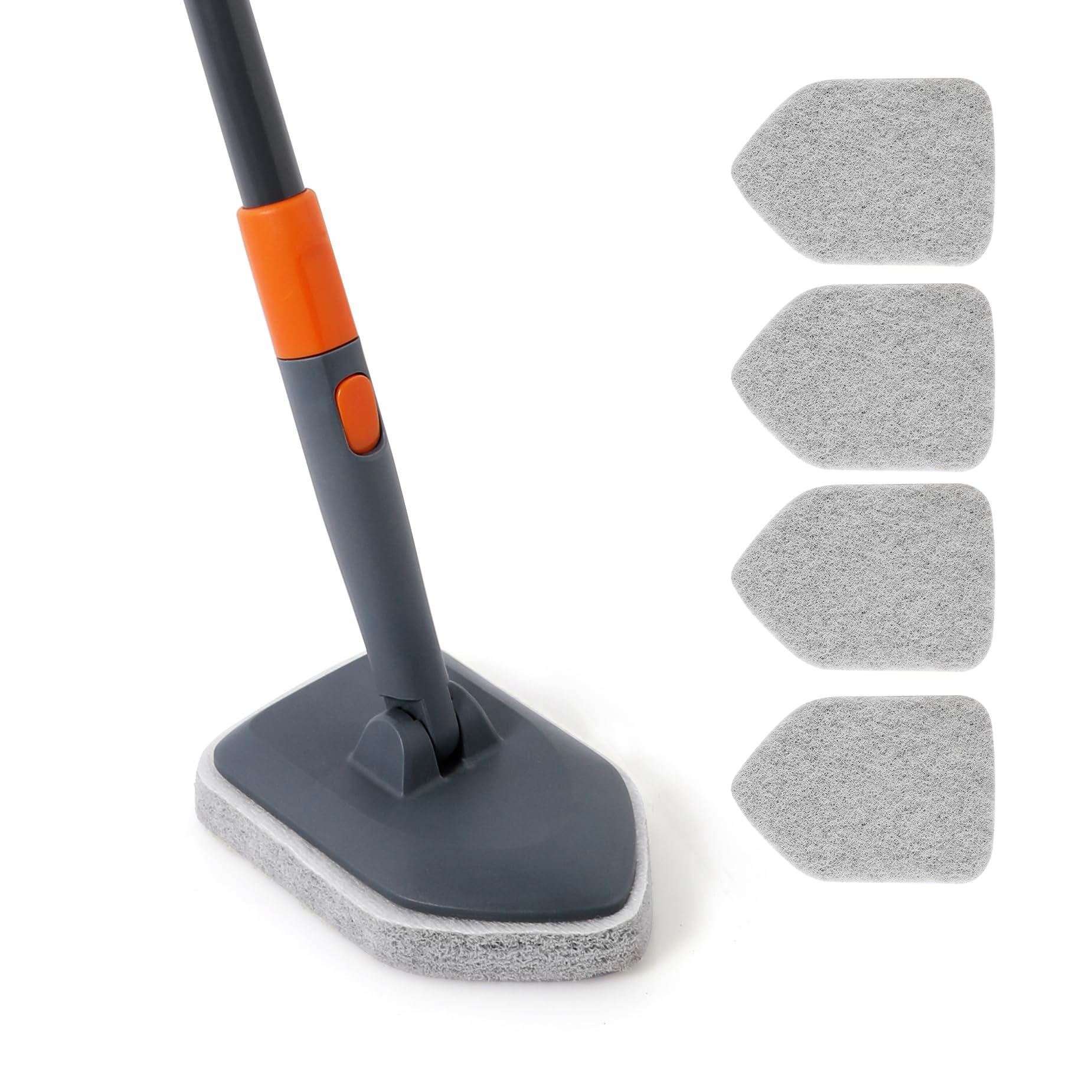 CLEANHOME Extendable Shower Scrubber,Bathroom Tub Cleaner Brush with Long Handle-56 inches,Shower Tile Floor Wall Cleaning Tools, Bathtub Brushes for Cleaning with 4 PCS Scrub Pads
