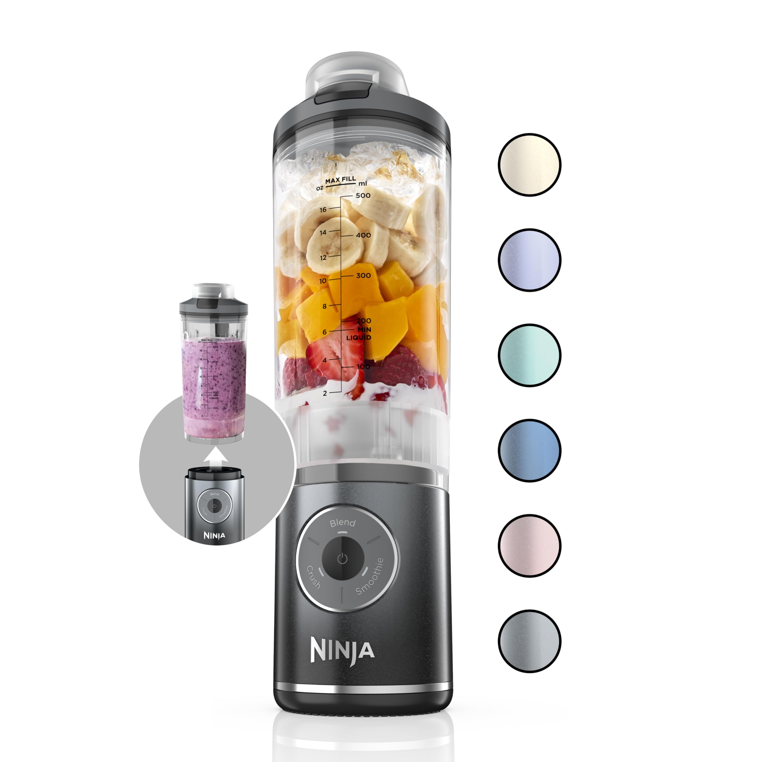 Ninja Blast Max, Portable Blender + Twist & Go, Personal Blender, Ninja Blender, Smoothie, Blend, Ice Crush, 3 Programs, Cordless, 22 oz removable Vessel, Dishwasher Safe, Leakproof, Grey, BC251GY