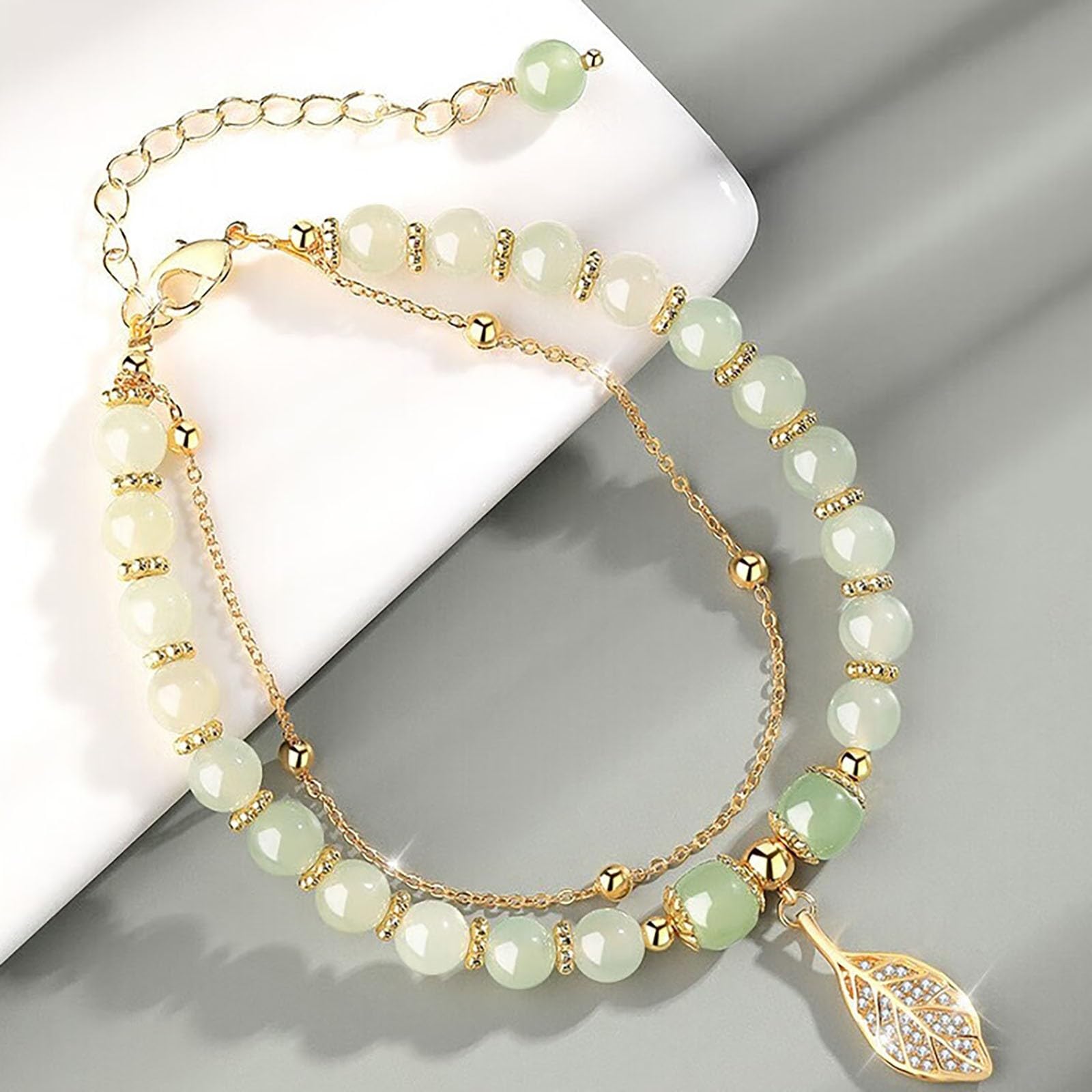 Wedding Jewelry for Brides 14k Gold Plated Jade Butterfly Crystal Glass Bracelet Jade Bead Bracelet Jewelry Gifts for Women Her Him Father Mother valentines day bracelets for women