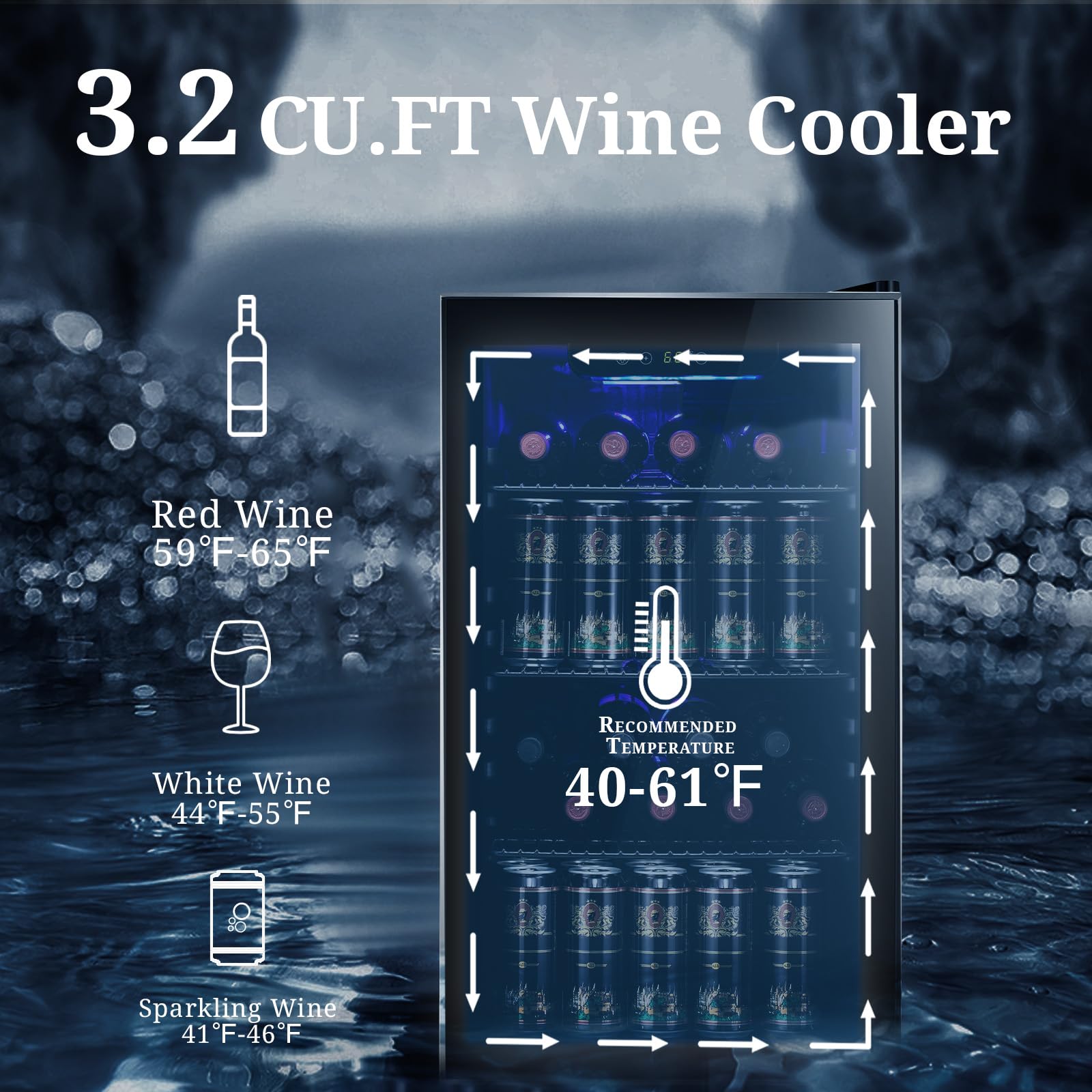 Antarctic Star Wine Cooler 26 Bottle 125 Can Mini Fridge Beverage Refrigerator Small Beer Soda Glass Door Quiet Compressor Freestanding for Kitchen Bar 3.2 Cu.Ft