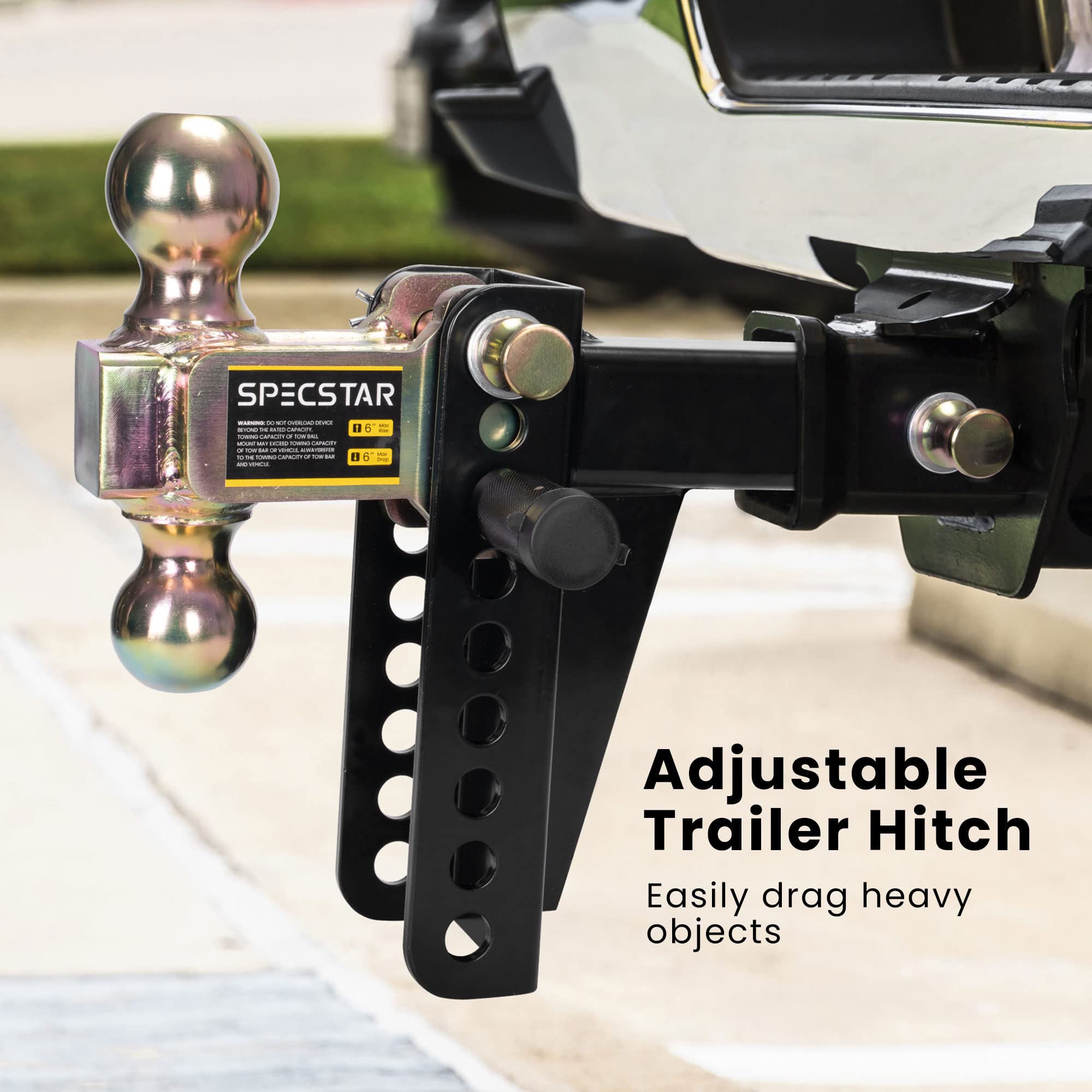 SPECSTAR Adjustable Trailer Hitch, 6-Inch Rise/Drop Steel Drop Hitch, 2 & 2-5/16 Inch Ball Fits 2-Inch Receiver 15,000Lbs GTW Tow Hitch with Double Stainless Steel Locks