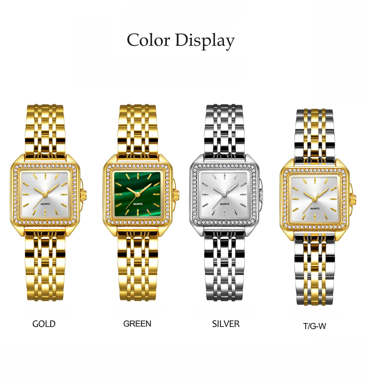 BESTKANG Women Watches Fashion Wristwatch Quartz Waterproof Watch Stainless Square Watch Women’s Golden Watches (Silver-White)