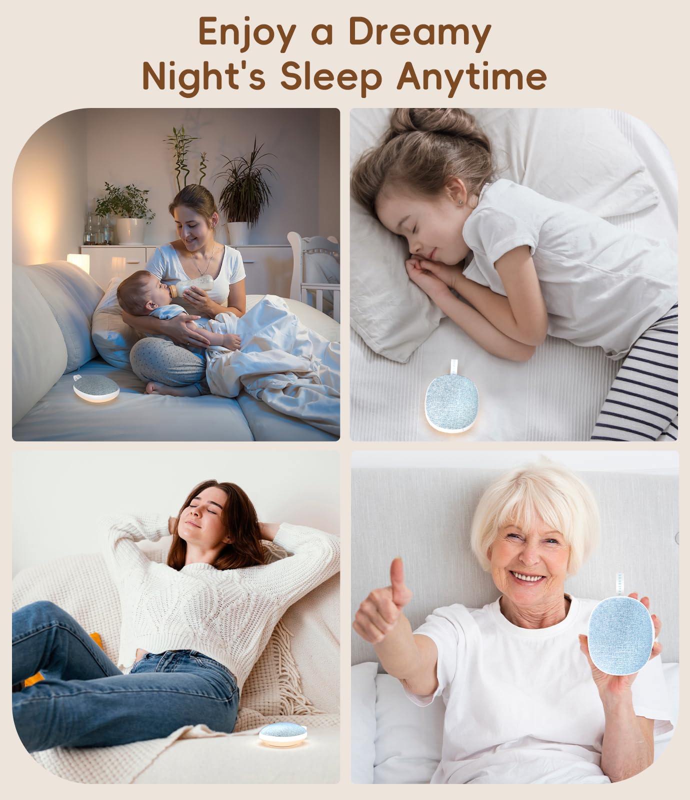 Enhanlife Portable White Noise Sound Machine: Baby Sleep Soother, Bluetooth Speaker, Rechargeable Battery, 4-Speed Timer, 6 Soothing Sounds Adult Therapy Aid for Trave (Purple, Portable)