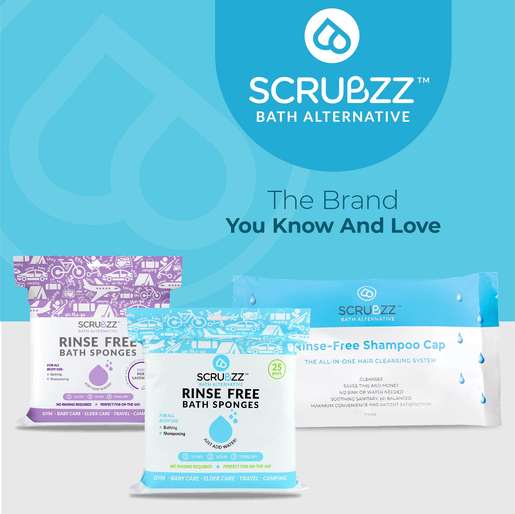 Scrubzz Shampoo Caps No Rinse for Elderly and Bedridden Patients, Rinse Free Shampoo Caps for Post Surgery and Hospital Stays, Waterless Hair Washing Shower Caps - 6 Pack