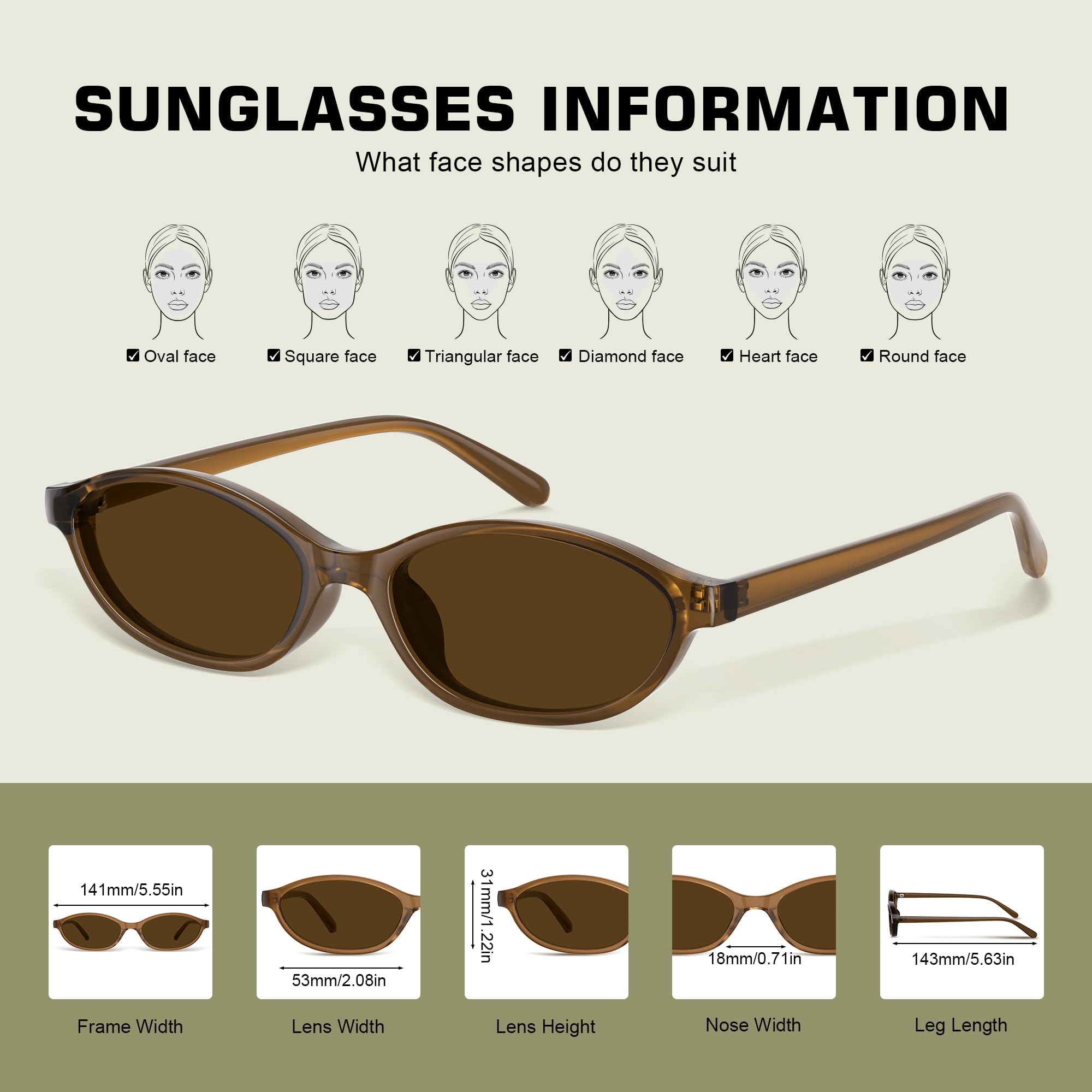 phikttu Sunglasses Womens Retro Oval Sunglasses for Women - Cat Eye 90s Glasses Y2K UV400 Lightweight Narrow Shades