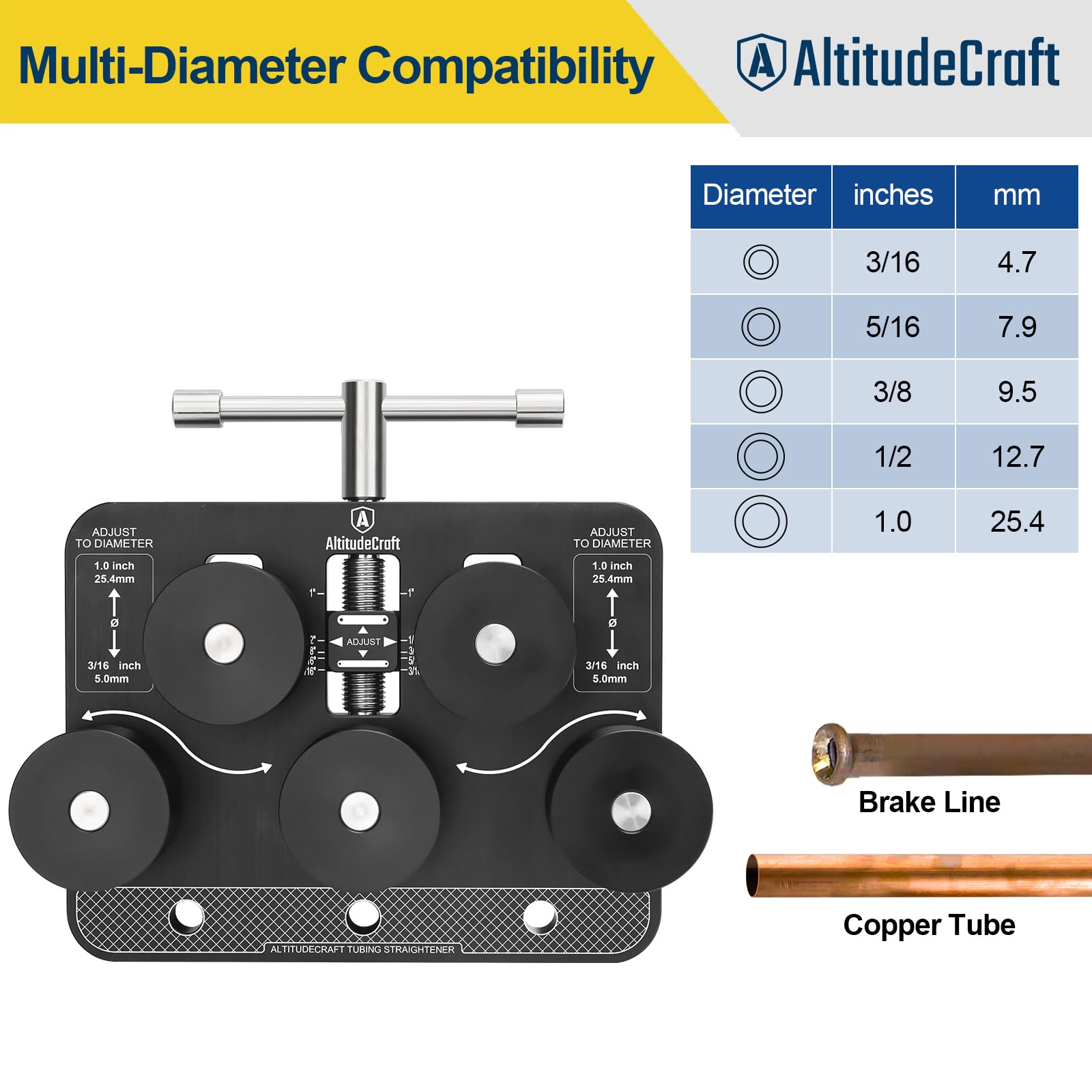 AltitudeCraft Tubing Straightener, Brake Line Straightener, Tube Straightener for 3/16" - 1.0" Diameters, Fuel Line, Soft Aluminum, and Copper Tubing