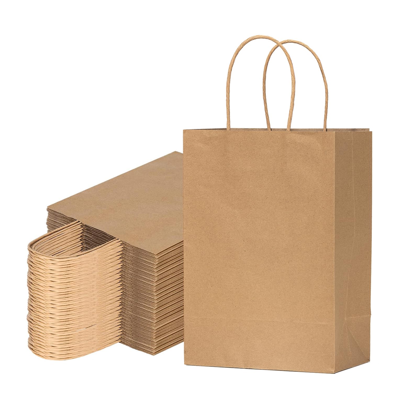 vanhel 50 PCS Gift Bags with Handles,8 x 4.25 x 10.5 Inches,Brown Paper Bags with Handles bulk, Shopping Bags, Party Bags, Retail Bags, Merchandise Bags, Favor Bags