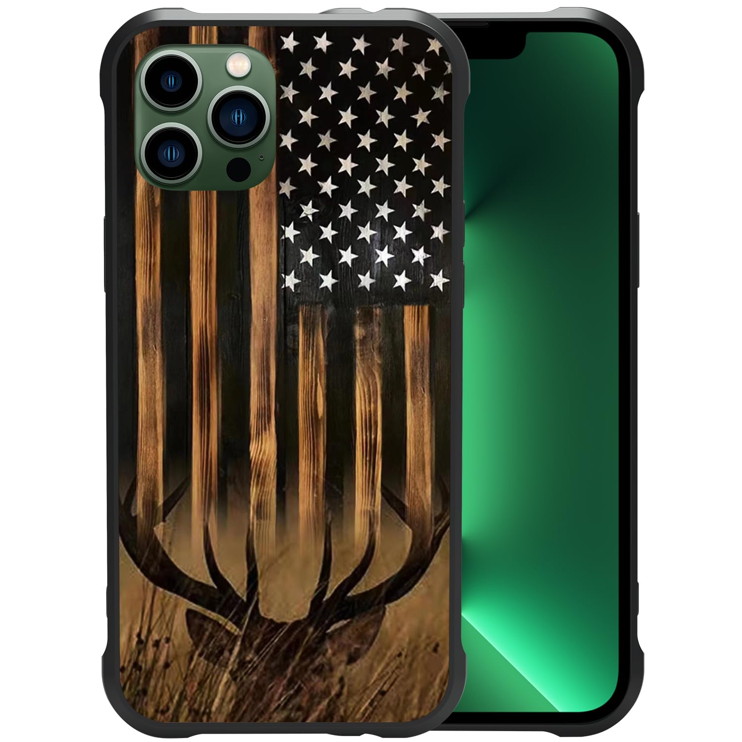 ZHUXUXITT Case for iPhone 11,Deer American Flag Case for iPhone 11 Design for Men Boys [Anti-Scratch] Non-Slip+Shockproof Rugged TPU Protective Case