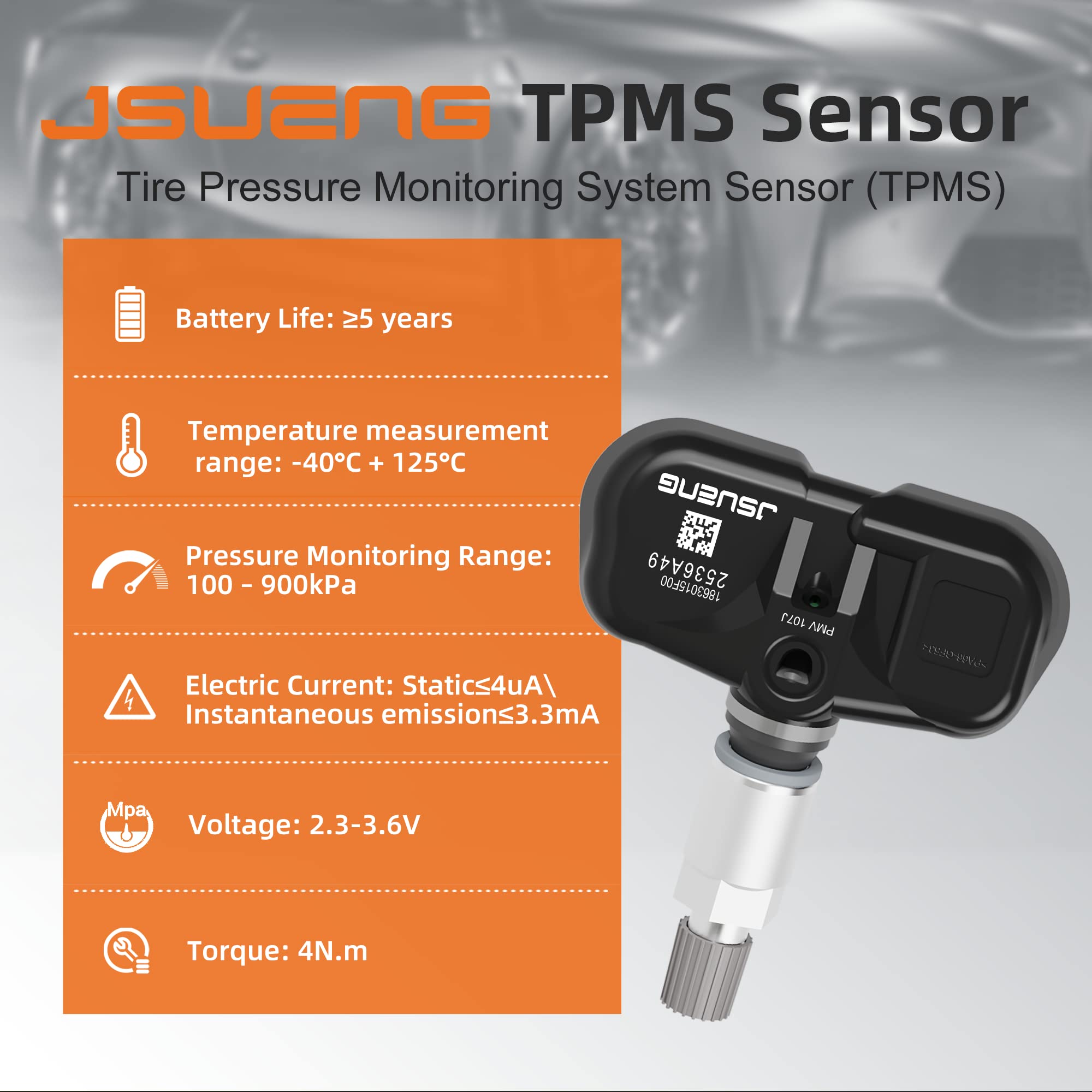 Jsueng TPMS Sensor fit Toyota Scion Pontiac Lexus, Camry Rav4 Highlander Yaris Corolla, 315MHz Tire Pressure Monitoring System Sensors Replaces#42607-33021 PMV-107J 42607-33011 42607-06011 (4 Pack)