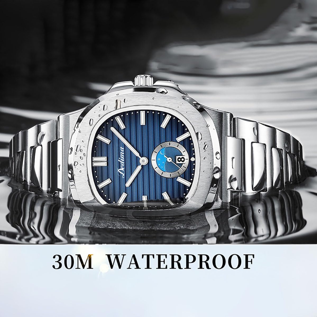 BESTKANG Men's Octagonal Stainless Steel Watch Luminous Quartz Watch Business Wristwatch (Black)