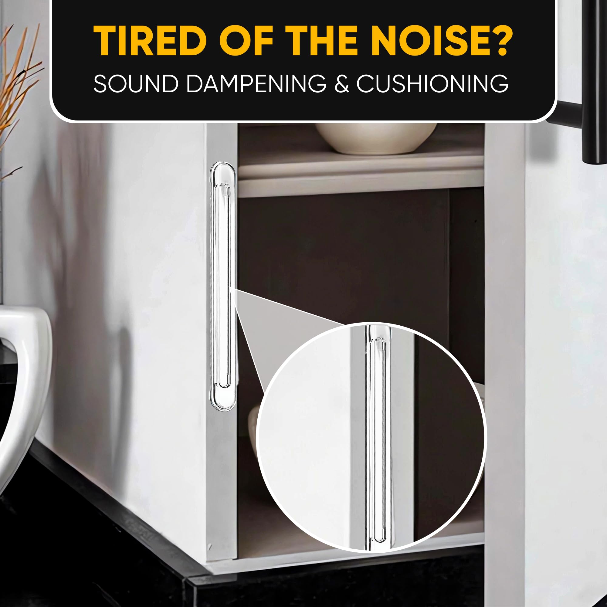 4 Clear Silicone Wall Protector Strips – Self-Adhesive Door Slam Stoppers & Noise Dampening Bumpers for Cabinets, Car, Toilet Lids, Drawers, Shower – 5.5" x 0.7" x 0.2" by Vellax