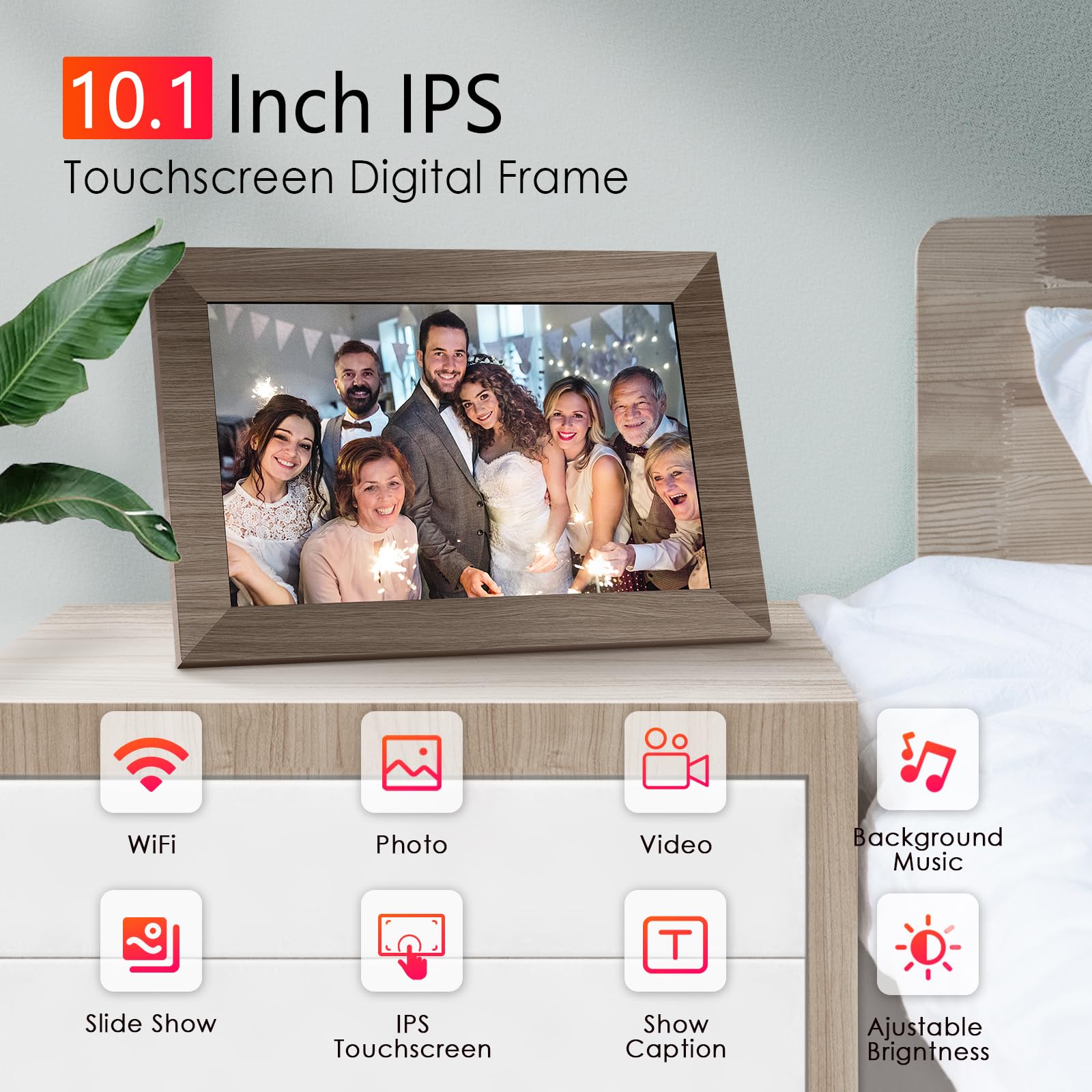 Canupdog 10.1 WiFi Digital Picture Frame, IPS Touch Screen Smart Cloud Digital Photo Frame with 16GB Storage, Wall Mountable, Auto-Rotate, Share Photos via Frameo App